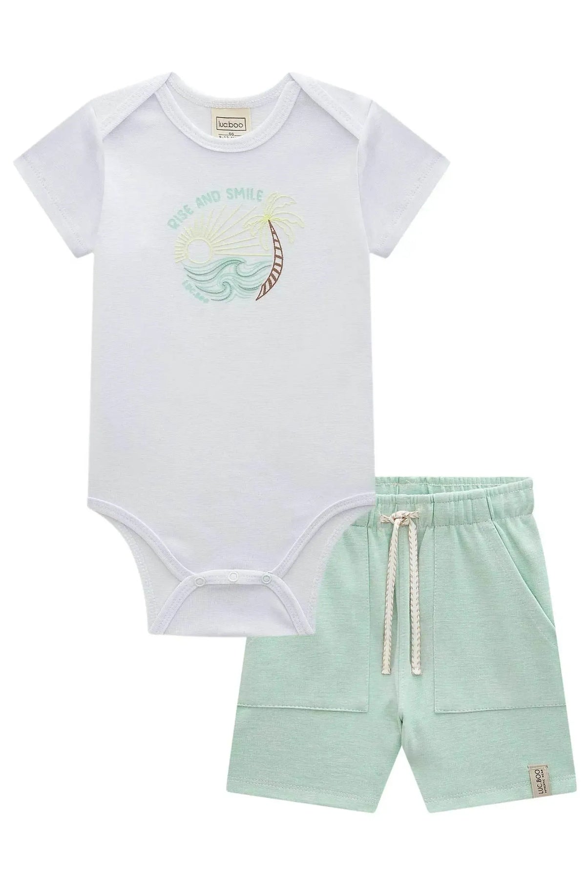 Conjunto de Body em Ribana 1x1 e Bermuda em Malha Alfaiataria com Elastano 98019 LucBoo Bebê Menino