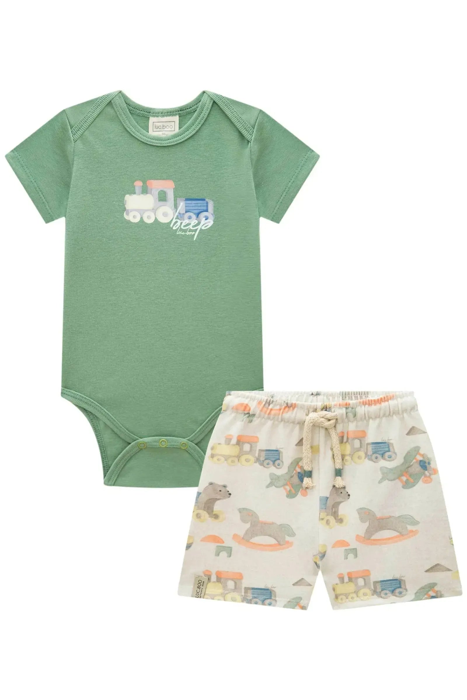 Conjunto de Body em Ribana 1x1 e Bermuda em Molecotton 92822 LucBoo Bebê Menino