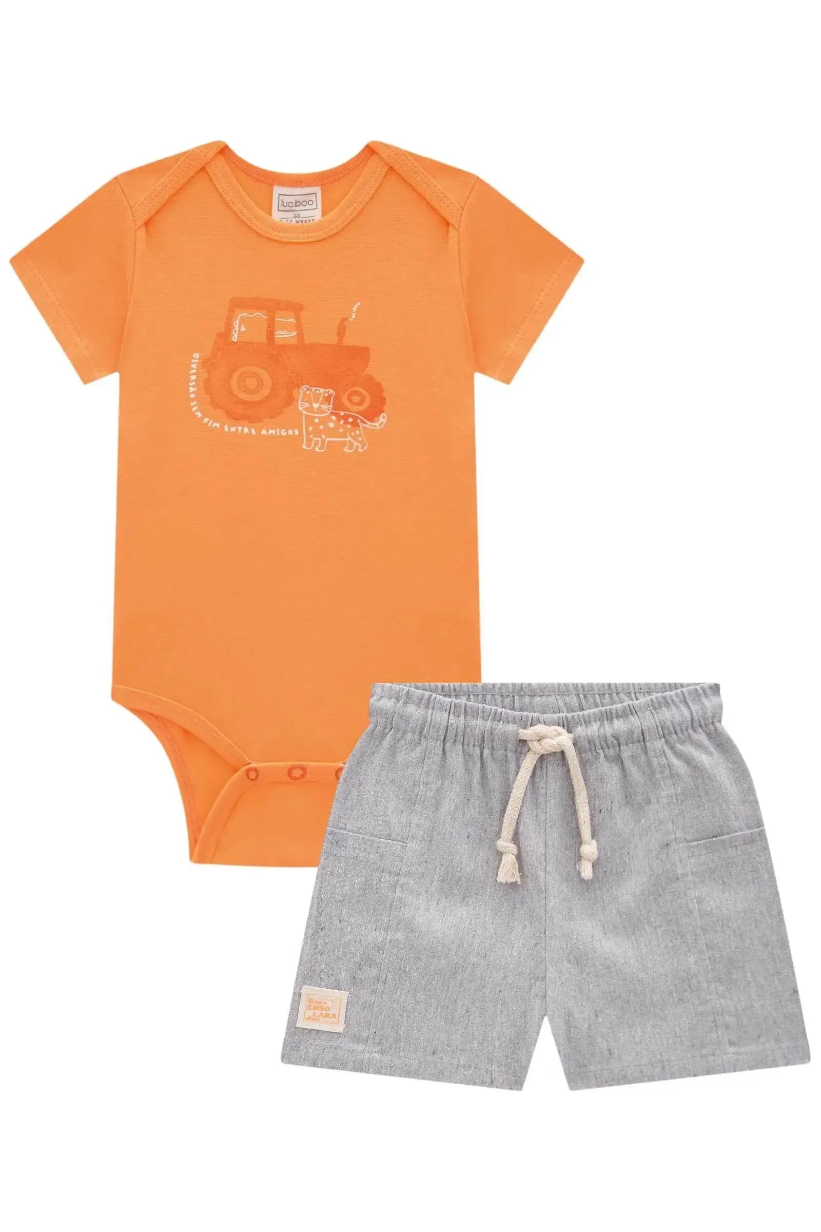 Conjunto de Body em Ribana 1x1 e Bermuda em Tecido Dubai com Elastano 83853 LucBoo Bebê Menino