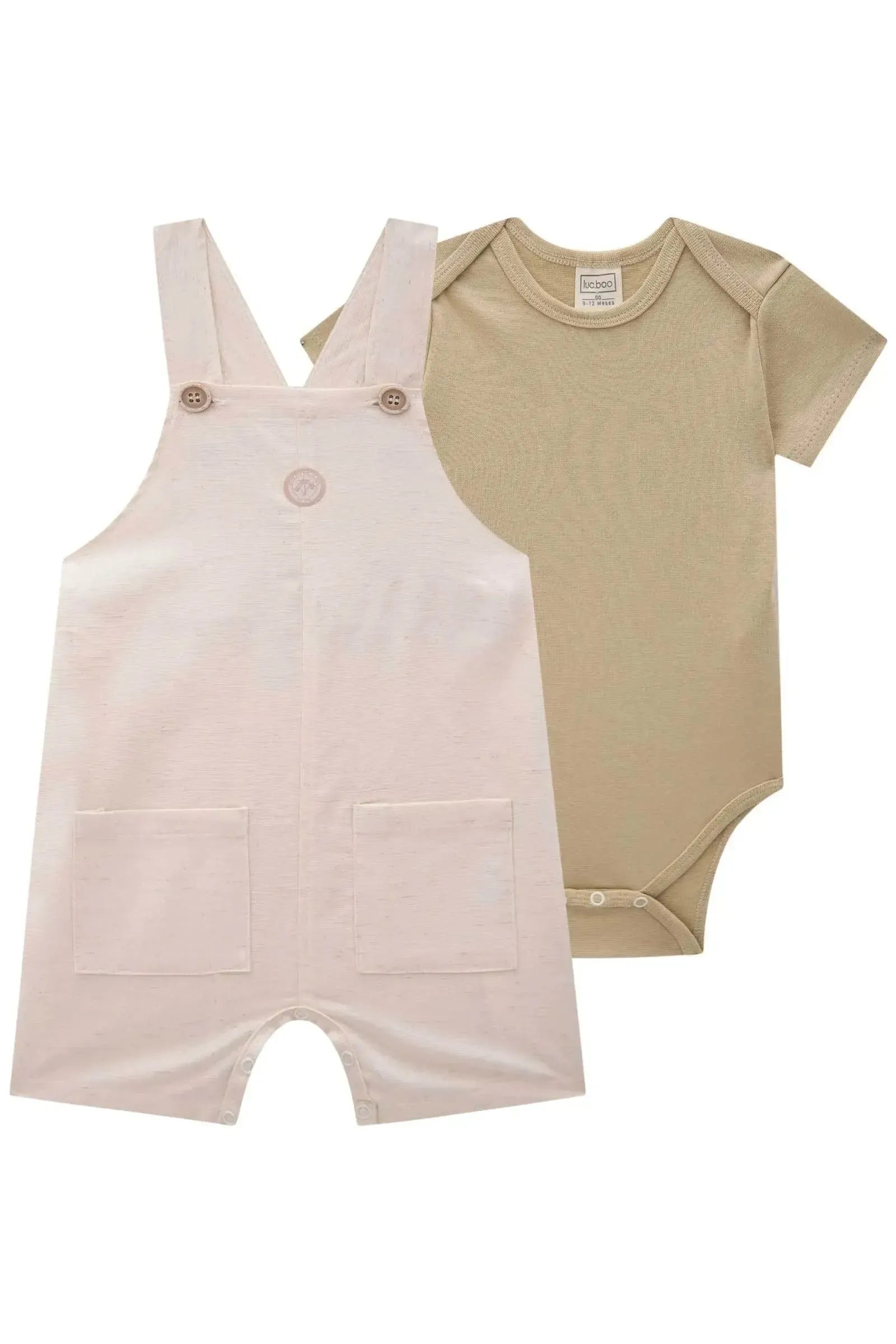 Conjunto de Body em Ribana 1x1 e Jardineira em Linho Santorine com Elastano 83177 LucBoo Bebê Menino
