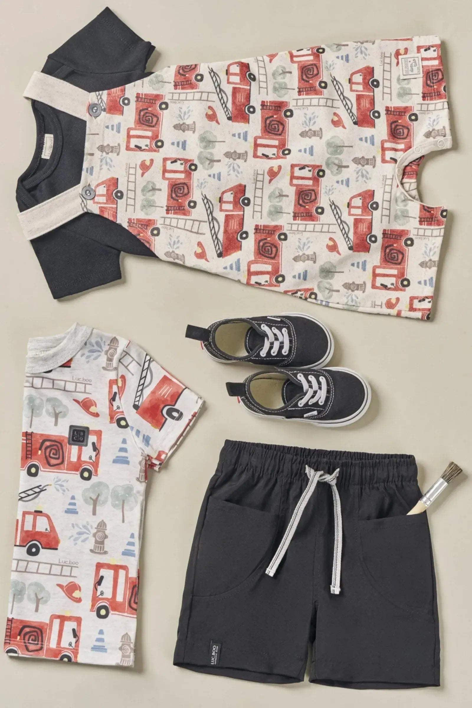 Conjunto de Body em Ribana 1x1 e Jardineira em Moletom sem Pelúcia 83845 LucBoo Bebê Menino