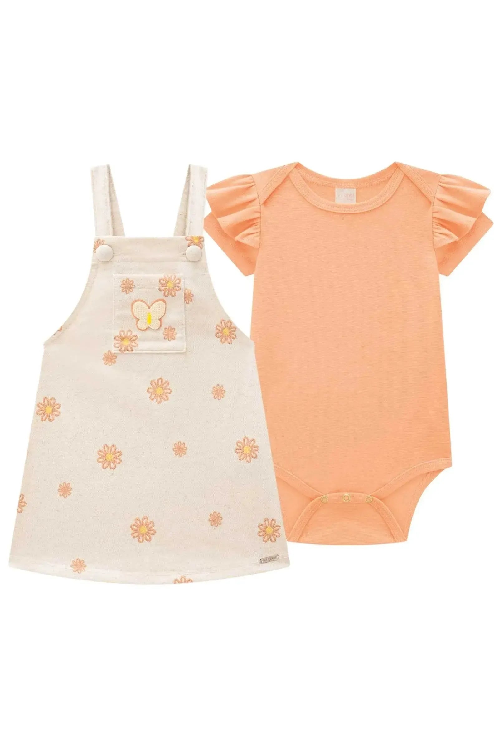 Conjunto de Body em Ribana Canelada com Salopete em Moletom sem Pelúcia 87180 Infanti Bebê Menina