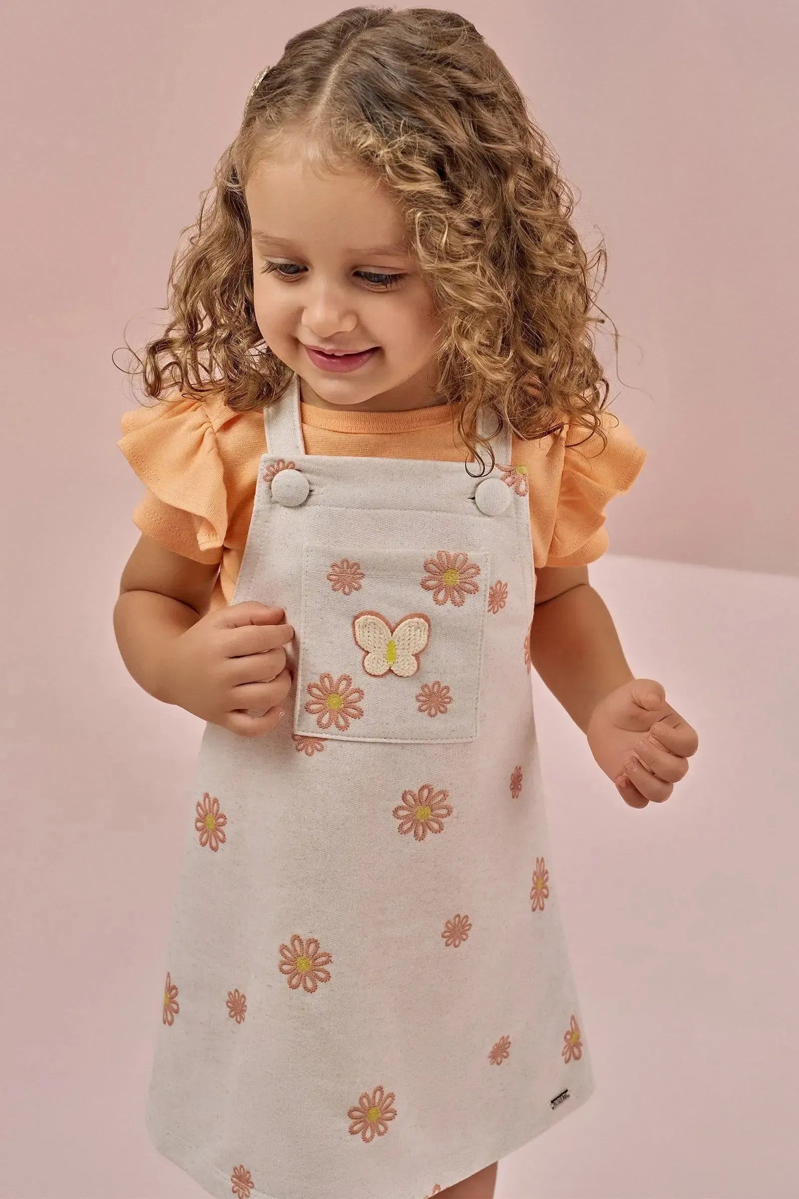 Conjunto de Body em Ribana Canelada com Salopete em Moletom sem Pelúcia 87180 Infanti Bebê Menina