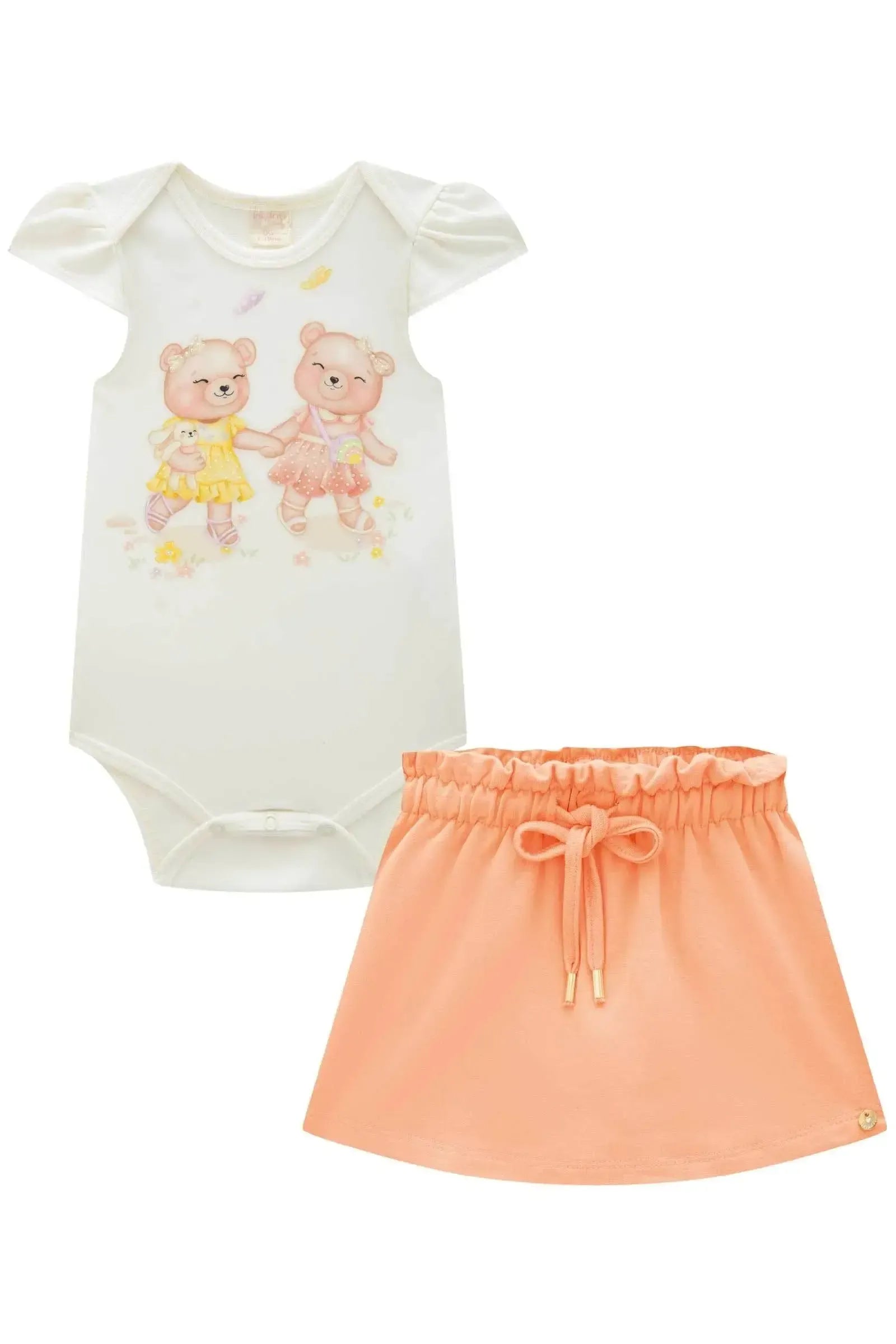 Conjunto de Body em Ribana Canelada com Short Saia em Molevisco 87121 Infanti Bebê Menina