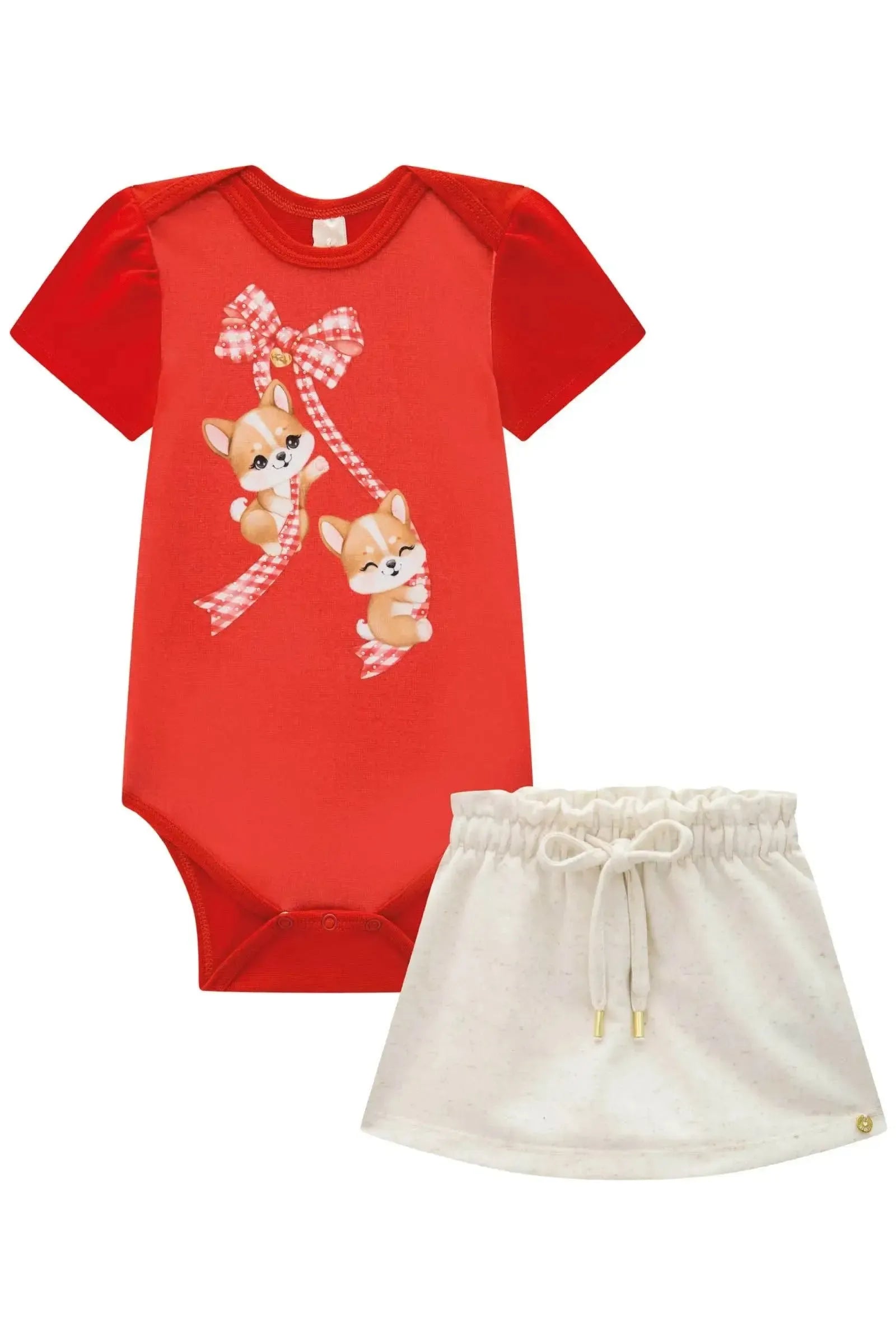 Conjunto de Body em Ribana Canelada com Short Saia em Molevisco 88887 Infanti Bebê Menina