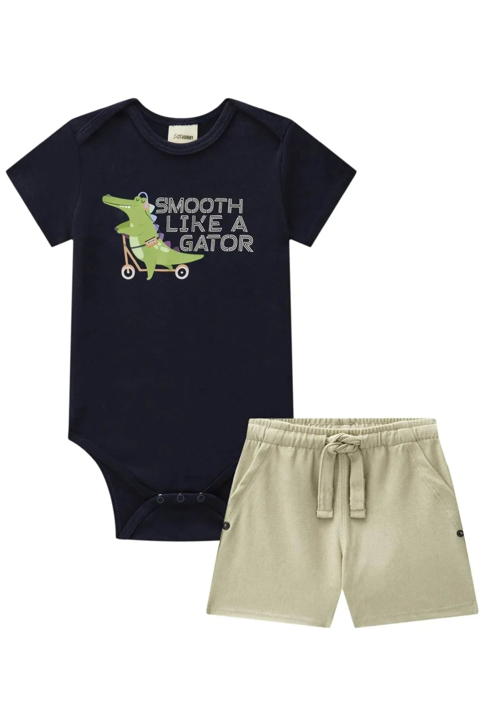 Conjunto de Body em Ribana e Bermuda em Cotton Jeans com Elastano 88578 Johnny Fox Bebê Menino