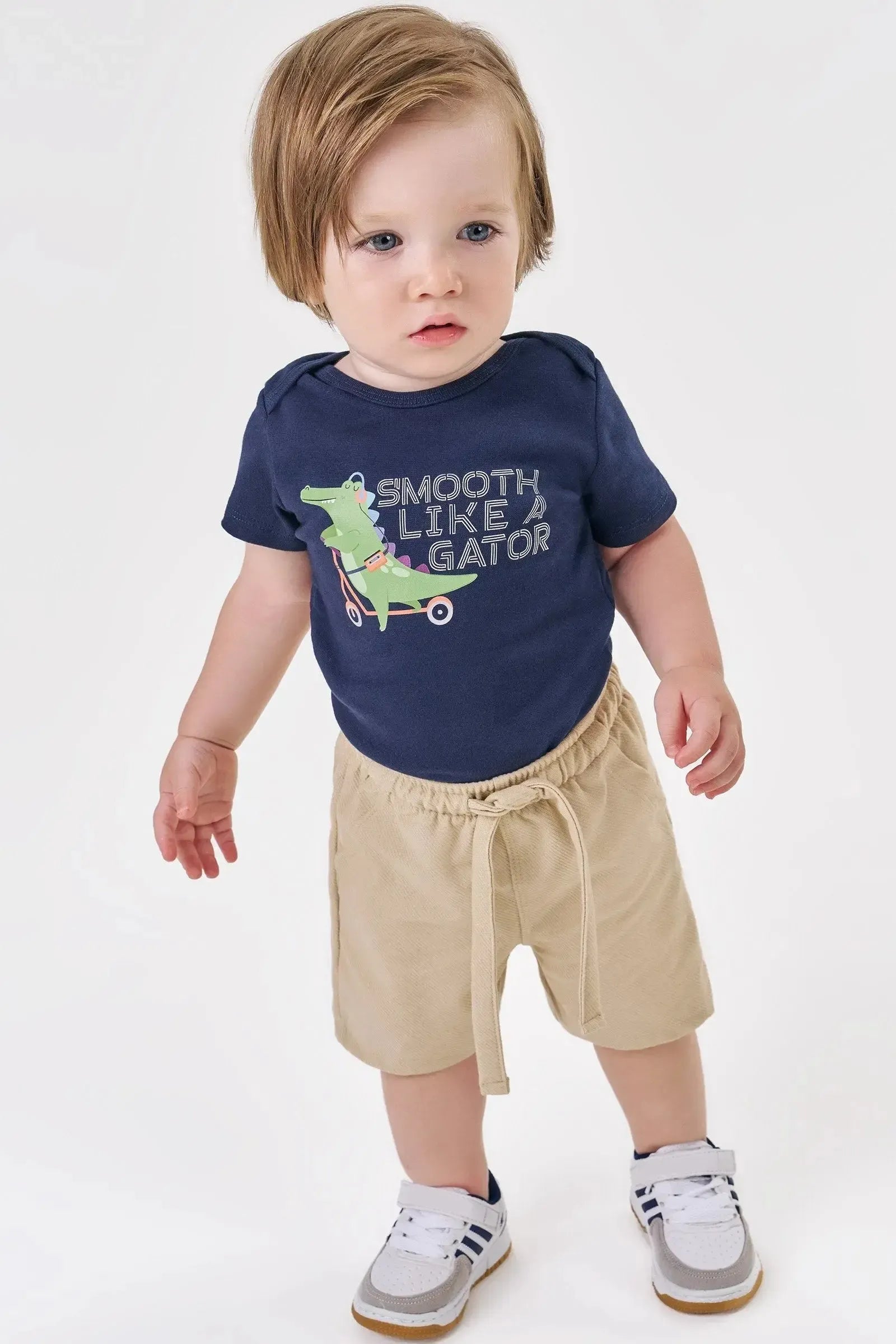 Conjunto de Body em Ribana e Bermuda em Cotton Jeans com Elastano 88578 Johnny Fox Bebê Menino