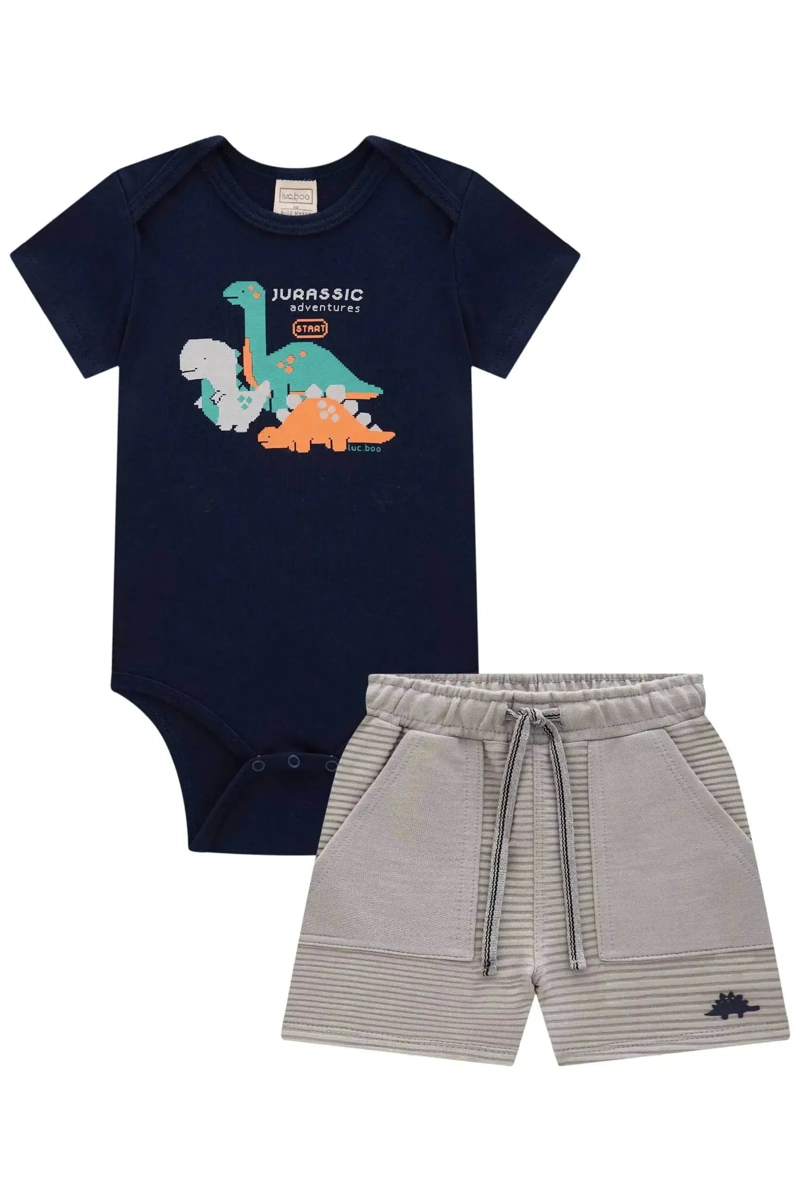 Conjunto de Body em Ribana e Bermuda em Moletom sem Pelúcia 84580 LucBoo Bebê Menino