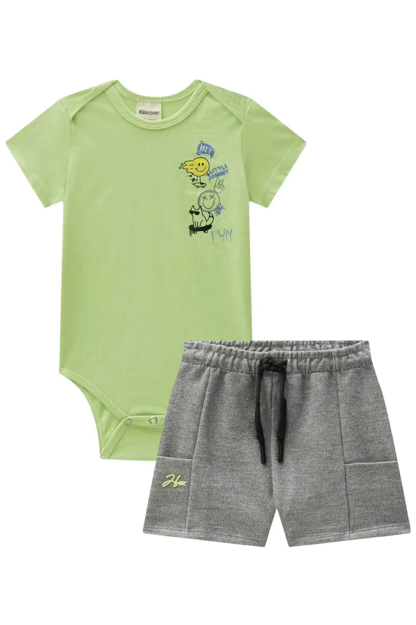 Conjunto de Body em Ribana e Bermuda em Moletom sem Pelúcia 88693 Johnny Fox Bebê Menino