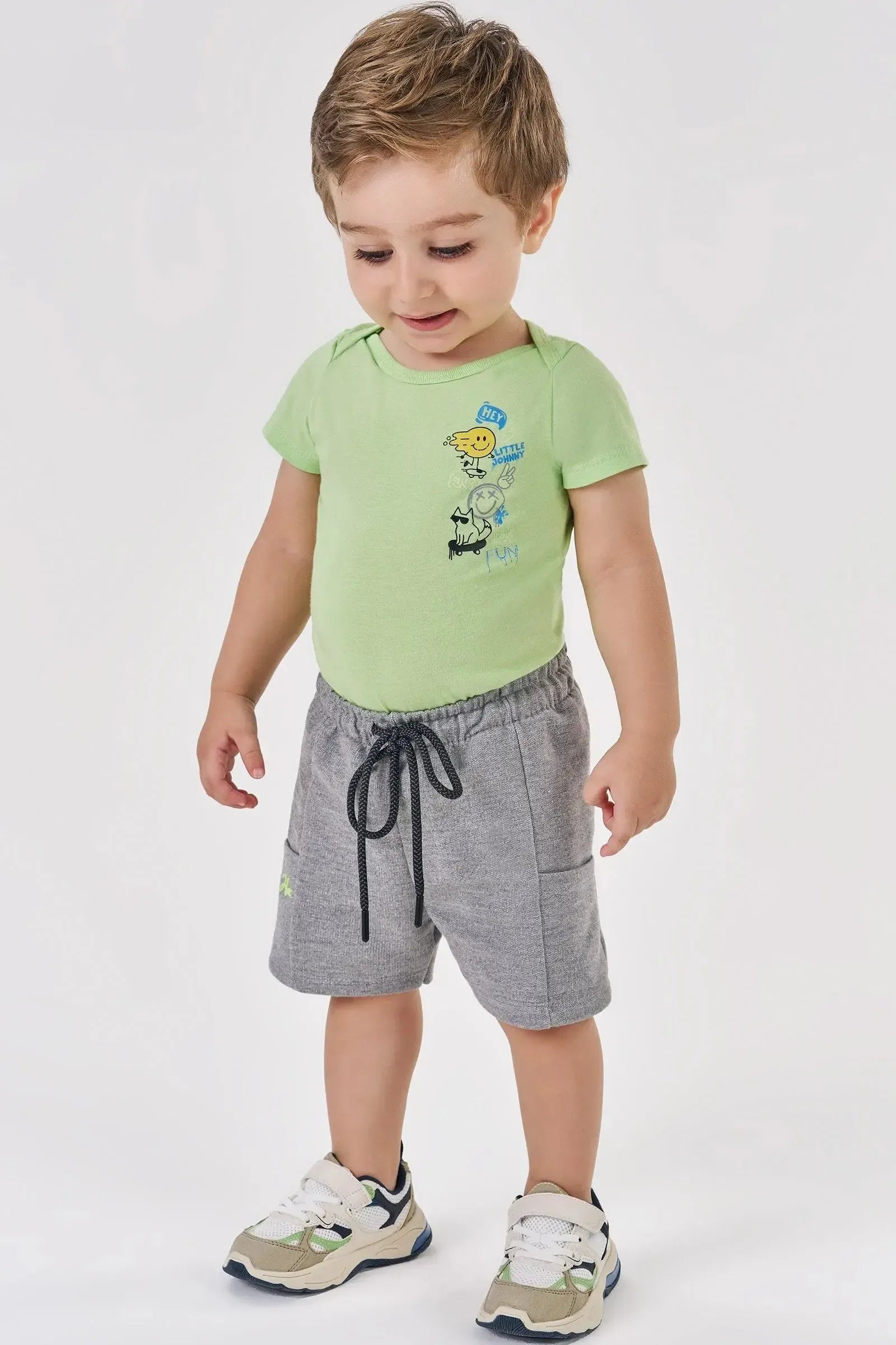 Conjunto de Body em Ribana e Bermuda em Moletom sem Pelúcia 88693 Johnny Fox Bebê Menino