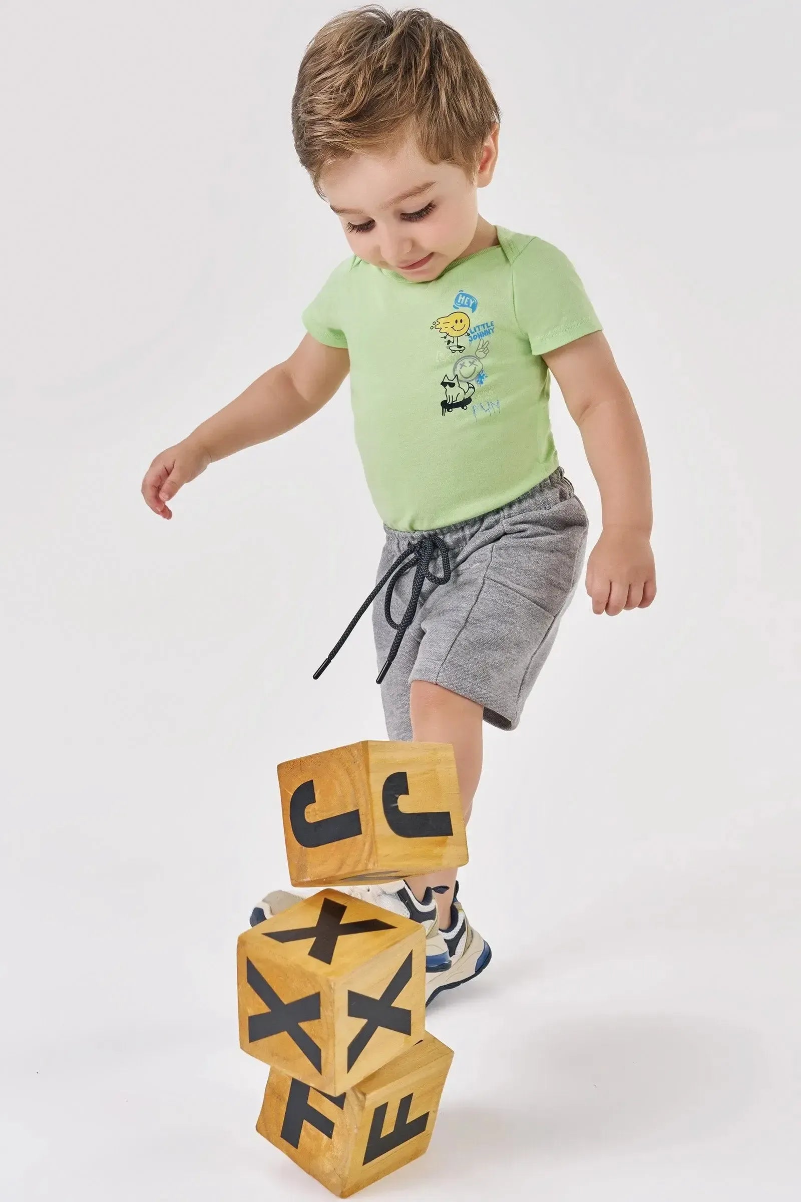 Conjunto de Body em Ribana e Bermuda em Moletom sem Pelúcia 88693 Johnny Fox Bebê Menino