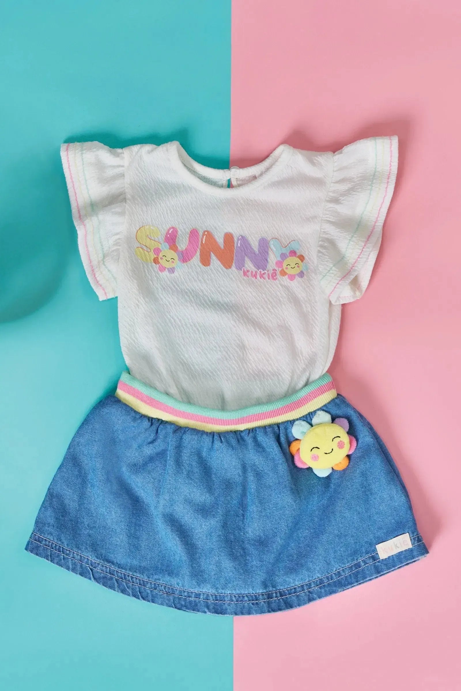 Conjunto de Body em Ribana e Short Saia em Jeans 85735 Kukiê Bebê Menina