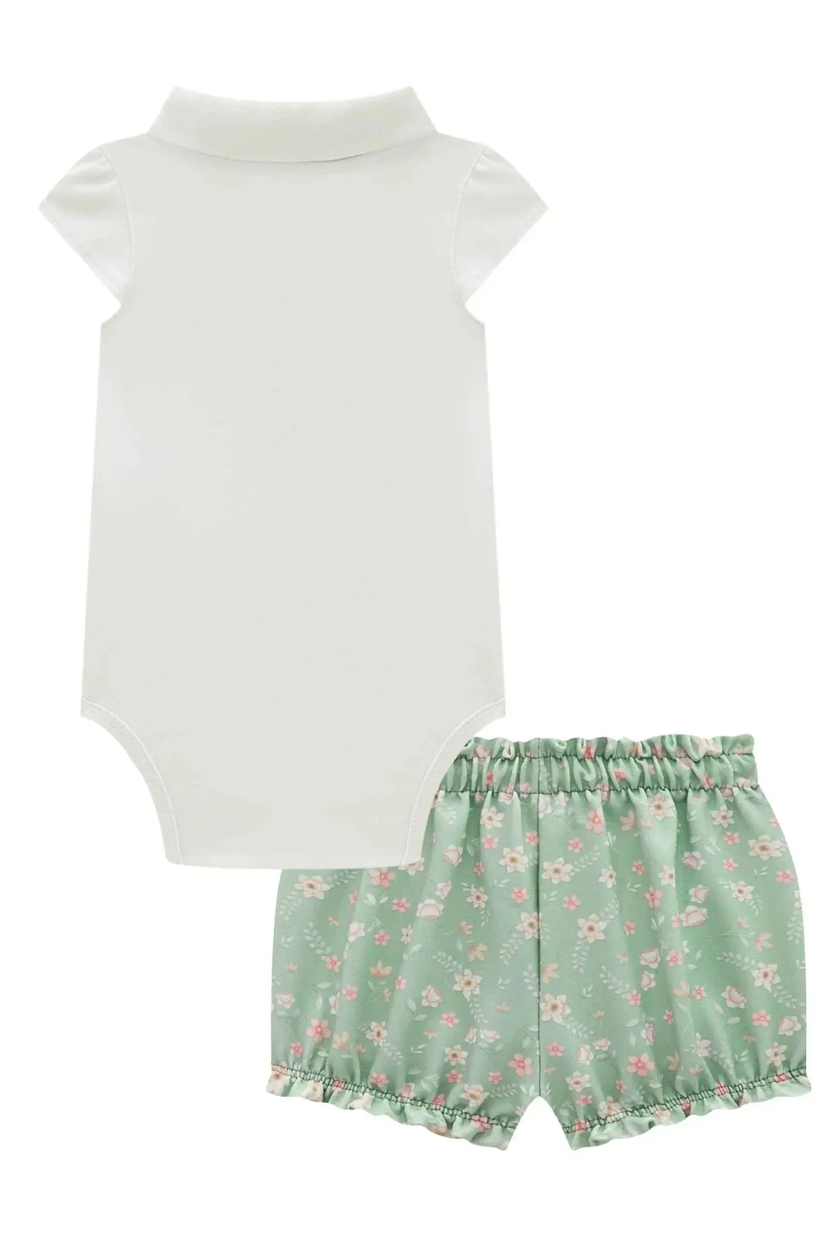 Conjunto de Body em Suedine com Shorts em Molecotton e Faixa em Meia Malha 97005 Infanti Bebê Menina
