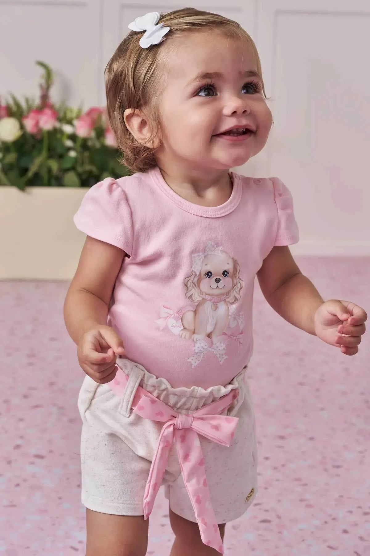 Conjunto de Body em Suedine com Shorts em Moletom sem Pelúcia 99187 Infanti Bebê Menina