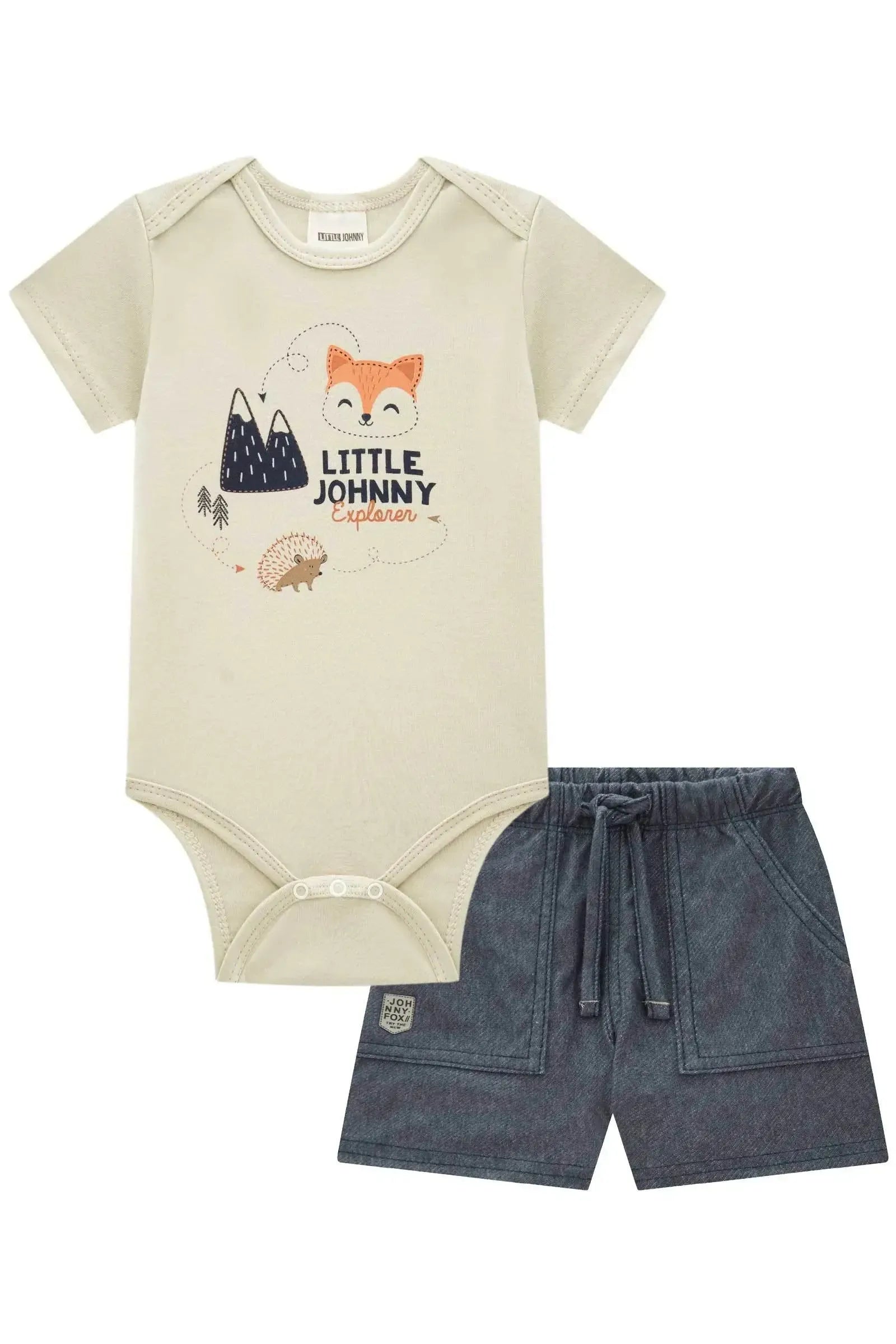 Conjunto de Body em Suedine e Bermuda em Cotton Jeans com Elastano 93903 Johnny Fox Bebê Menino