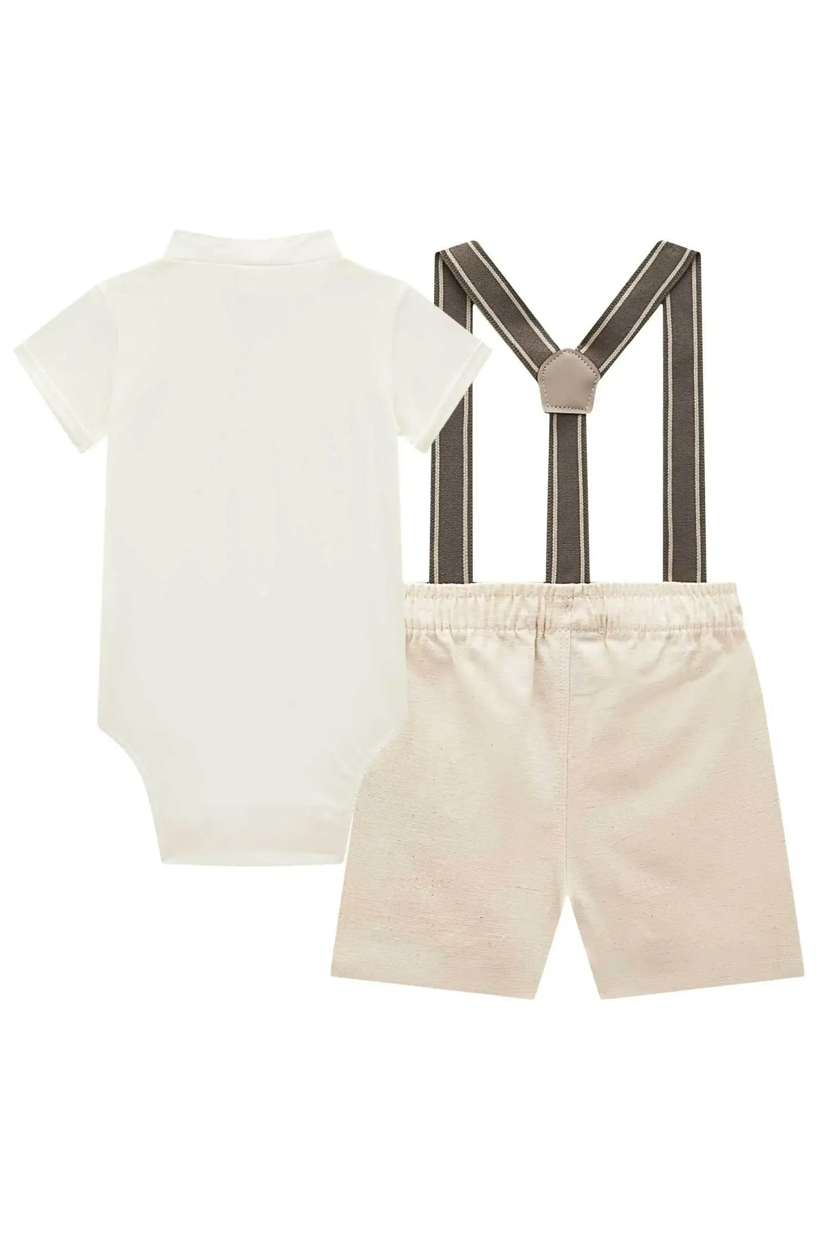 Conjunto de Body em Suedine e Bermuda em Linho Santorine com Elastano com Suspensório 94841 Johnny Fox Bebê Menino