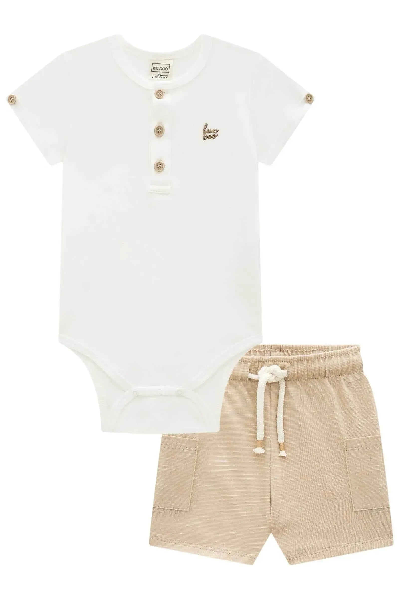 Conjunto de Body em Suedine e Bermuda em Malha Mesclada 96409 LucBoo Bebê Menino
