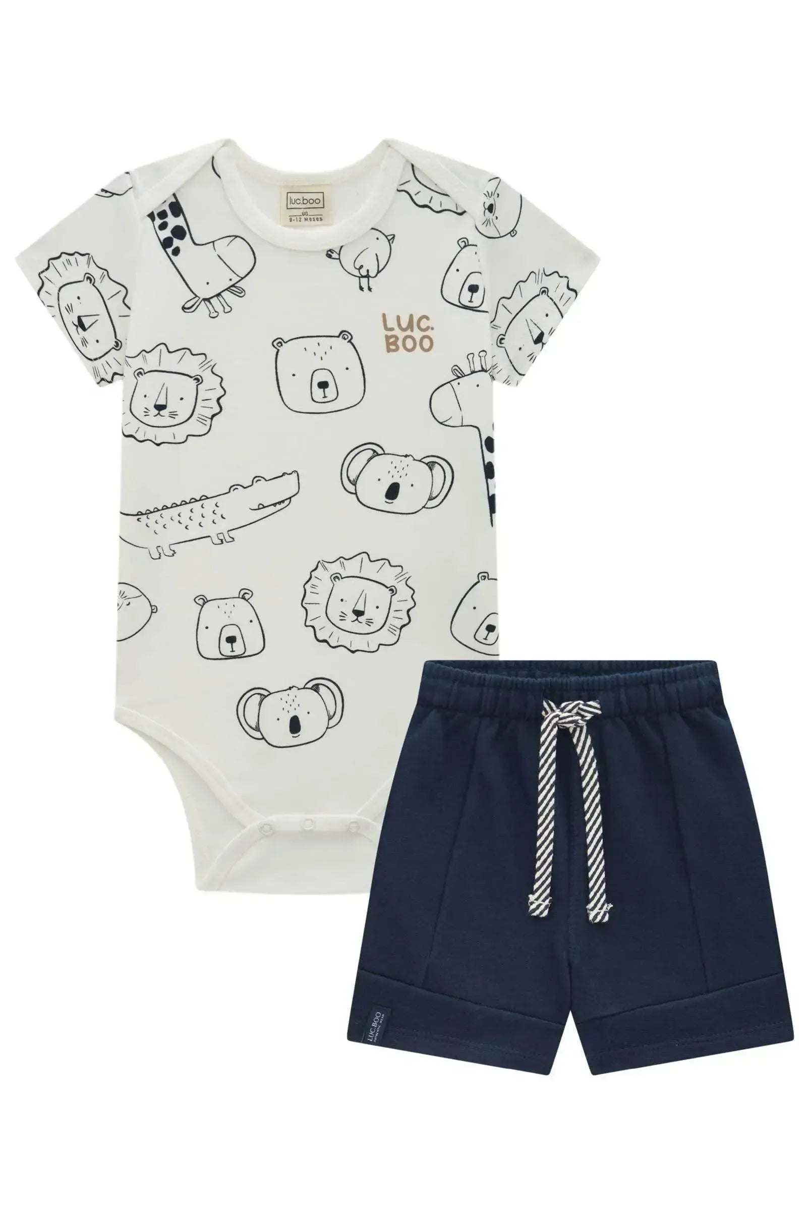 Conjunto de Body em Suedine e Bermuda em Moletom sem Pelúcia 97335 LucBoo Bebê Menino