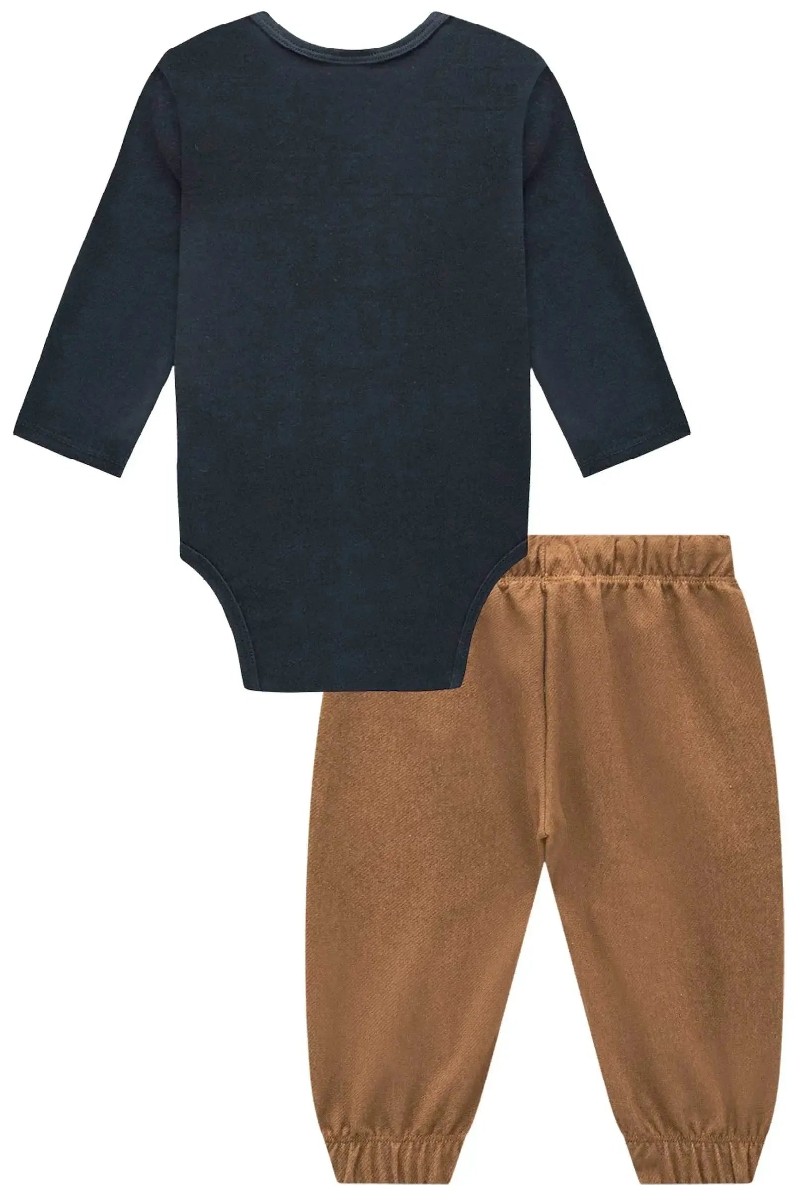Conjunto de Body em Suedine e Calça Jogger em Cotton Jeans com Elastano 92292 Johnny Fox Bebê Menino