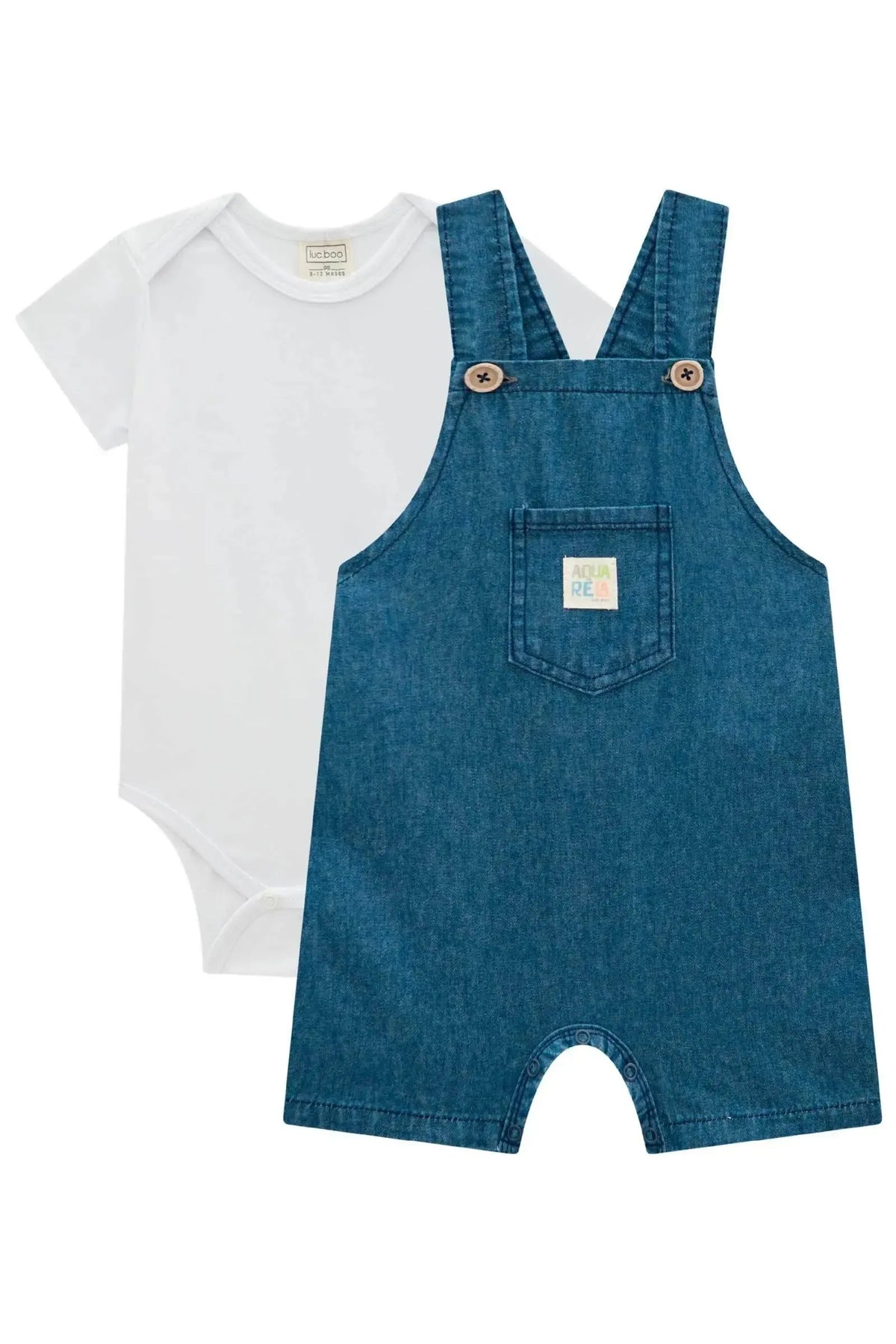Conjunto de Body em Suedine e Jardineira em Jeans Teca 98168 LucBoo Bebê Menino