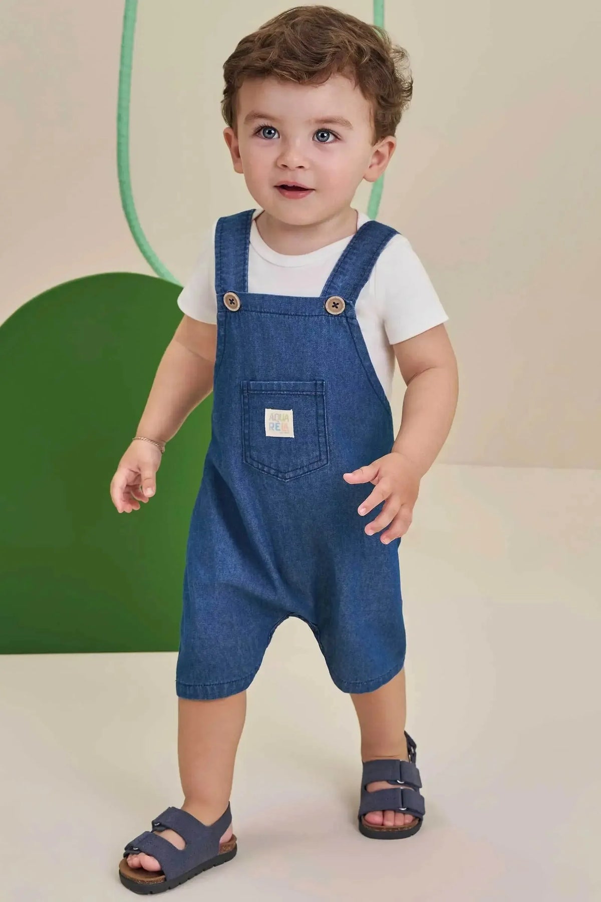 Conjunto de Body em Suedine e Jardineira em Jeans Teca 98168 LucBoo Bebê Menino