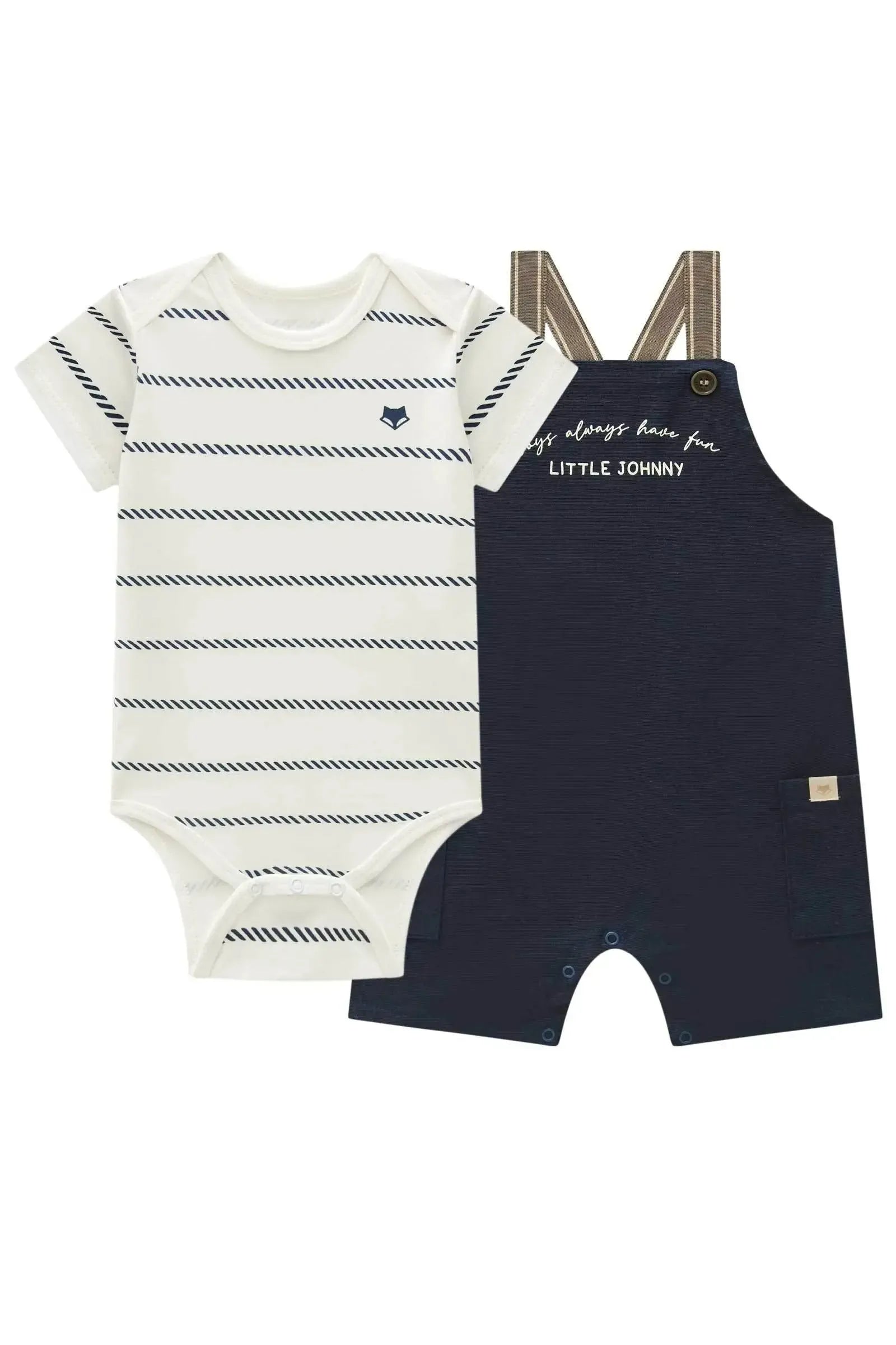 Conjunto de Body em Suedine e Jardineira em Linho Santorine com Elastano 94838 Johnny Fox Bebê Menino