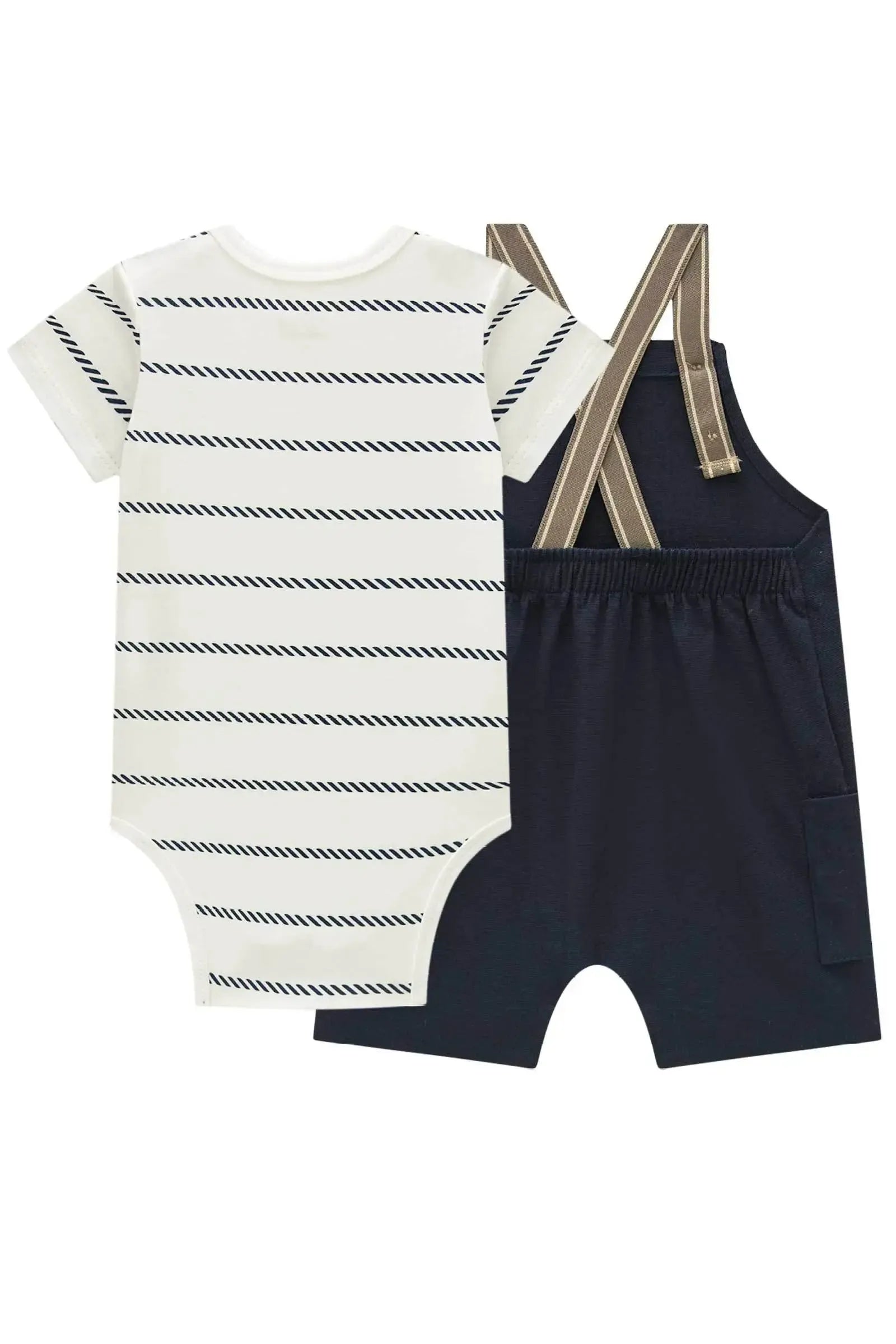 Conjunto de Body em Suedine e Jardineira em Linho Santorine com Elastano 94838 Johnny Fox Bebê Menino