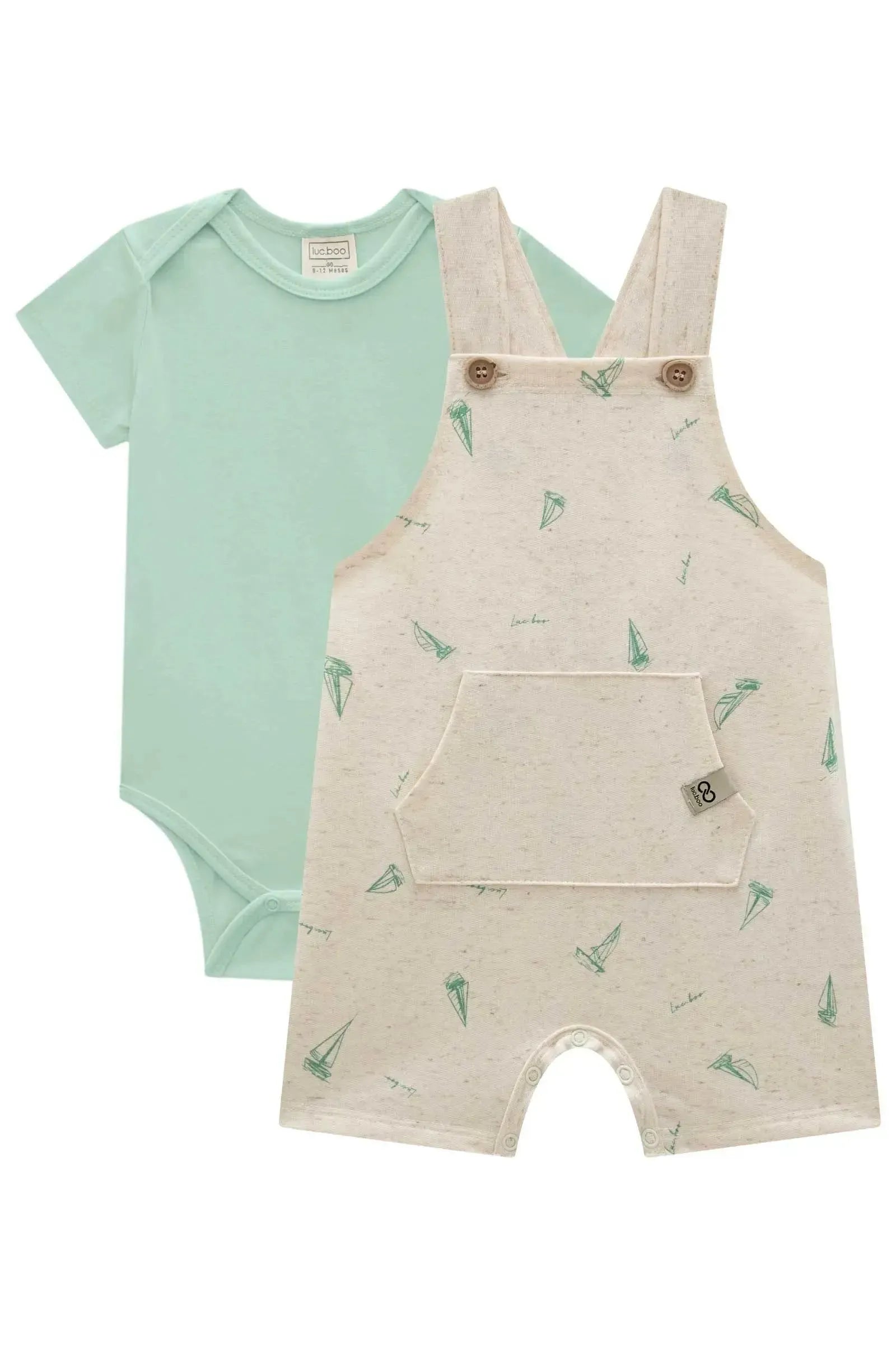 Conjunto de Body em Suedine e Jardineira em Moletom sem Pelúcia 98250 LucBoo Bebê Menino