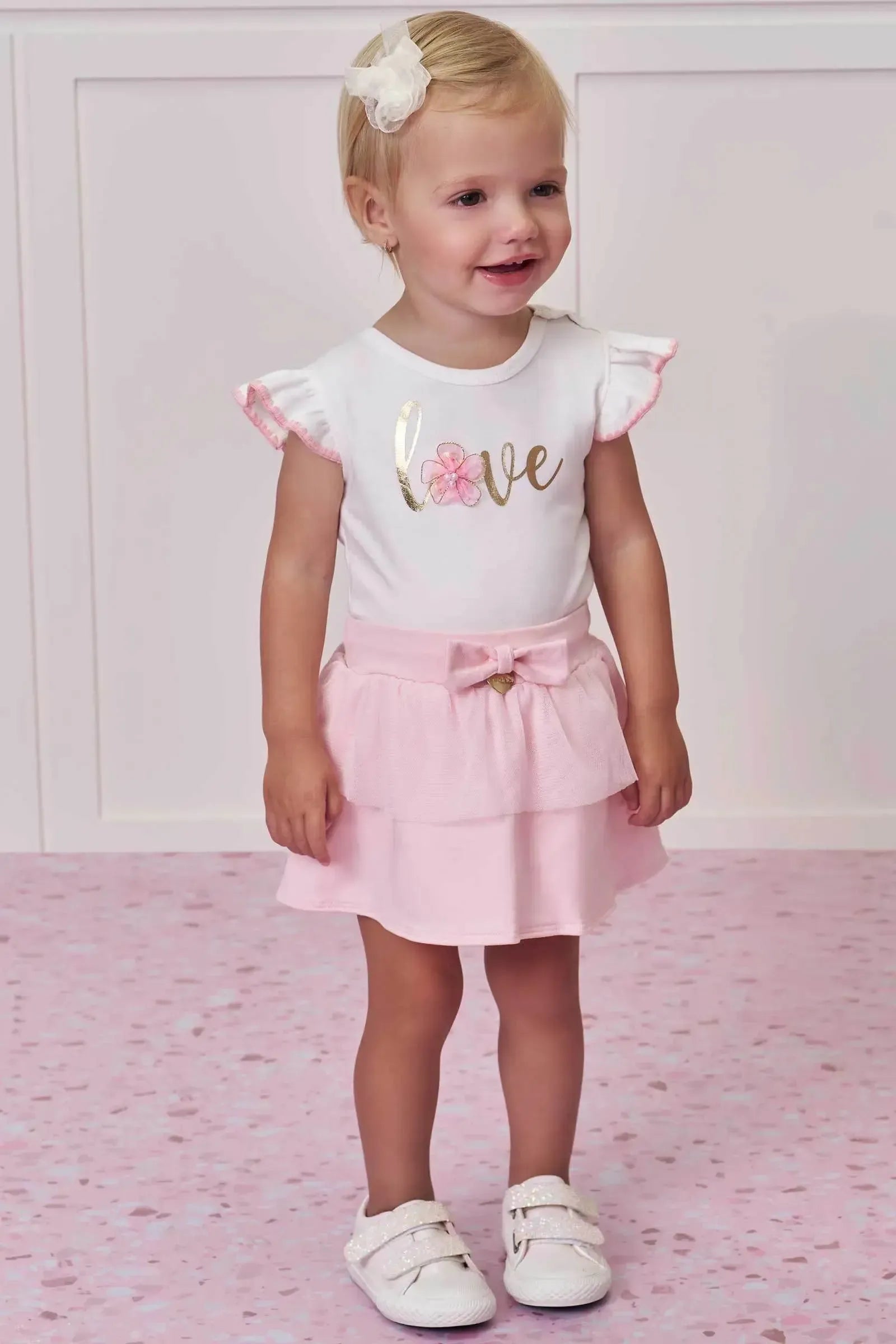 Conjunto de Body em Suedine e Saia com Calcinha em Molevisco e Tule com Elastano 98595 Infanti Bebê Menina