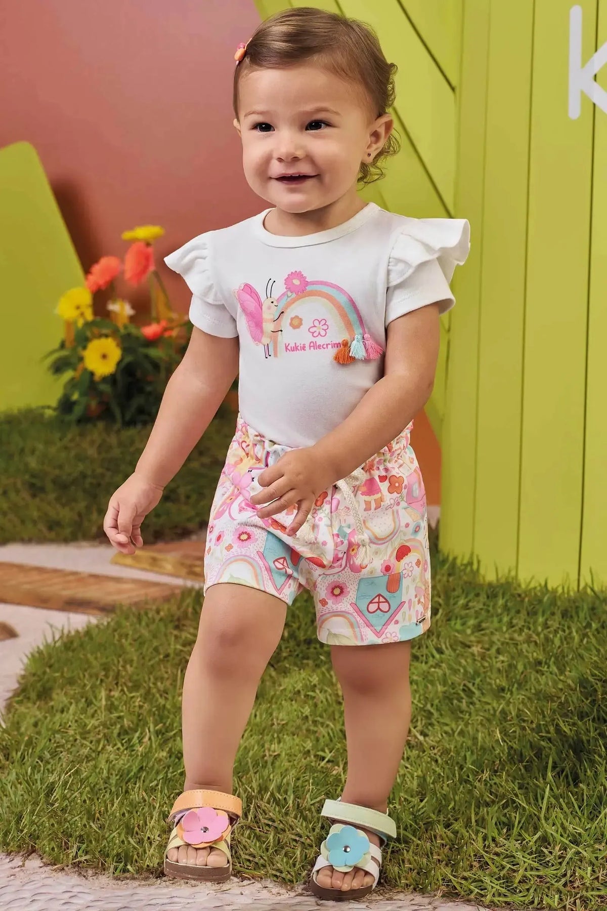 Conjunto de Body em Suedine e Short em Molecotton 99572 Kukiê Bebê Menina