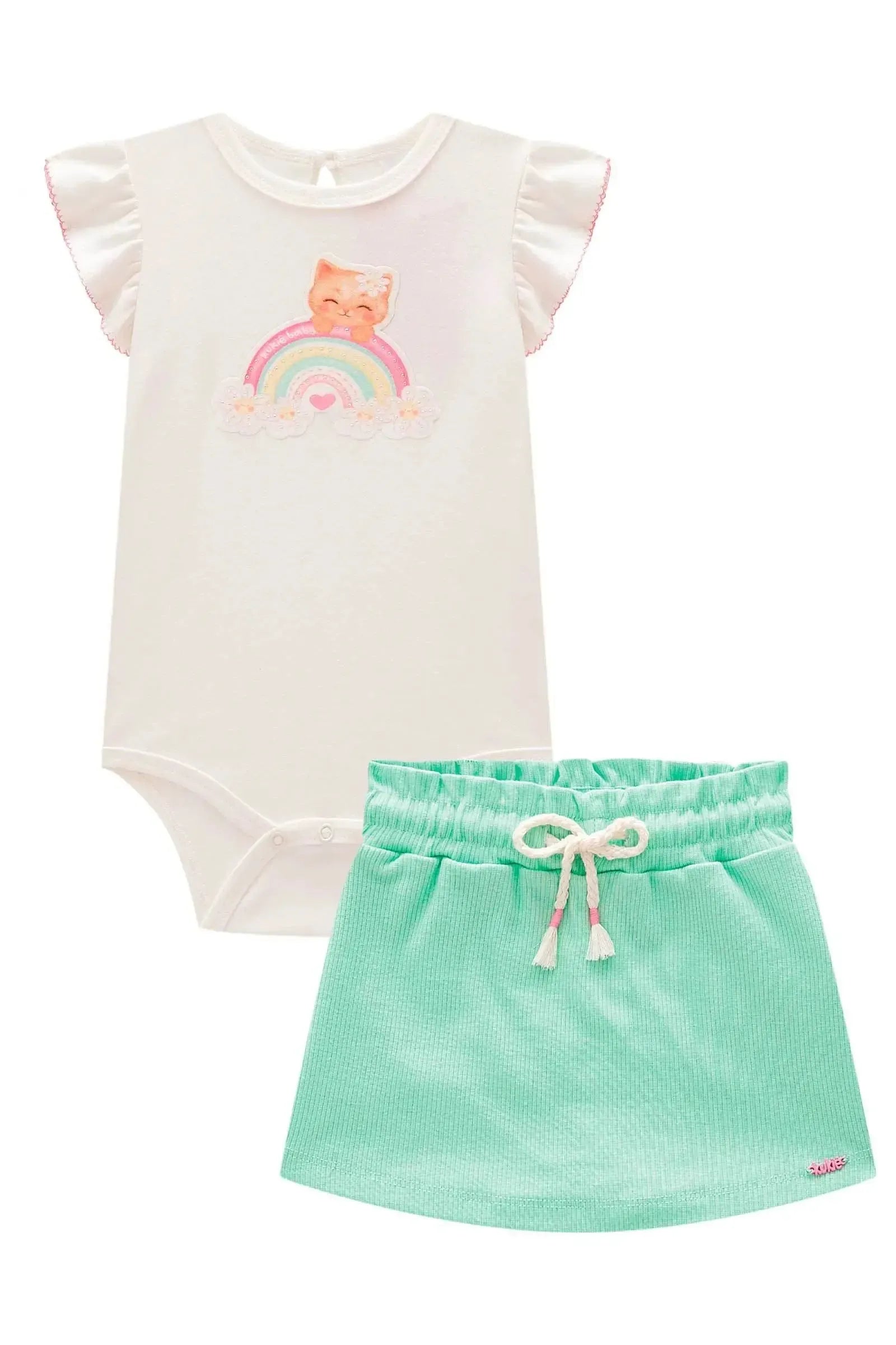 Conjunto de Body em Suedine e Short Saia em Canelado 98040 Kukiê Bebê Menina