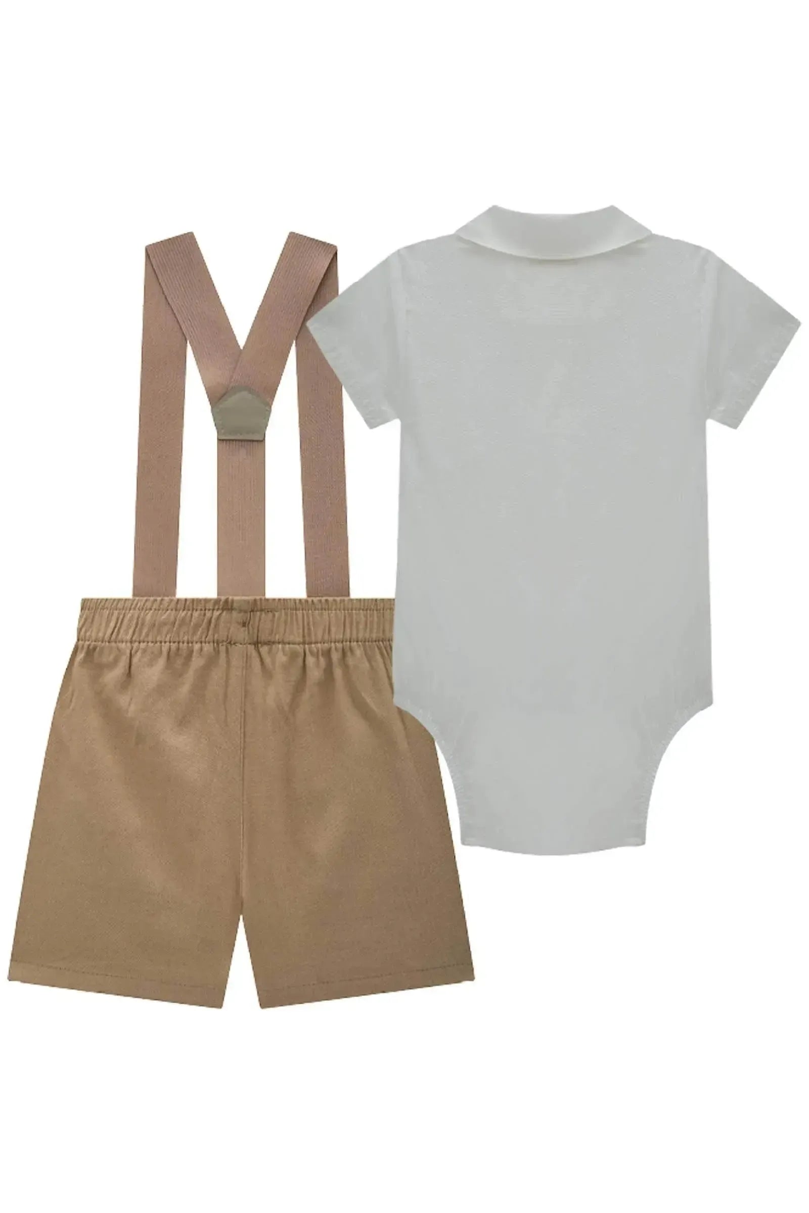 Conjunto de Body em Tricoline com Elastano e Bermuda em Linho Santorine com Suspensório 84943 Johnny Fox Bebê Menino