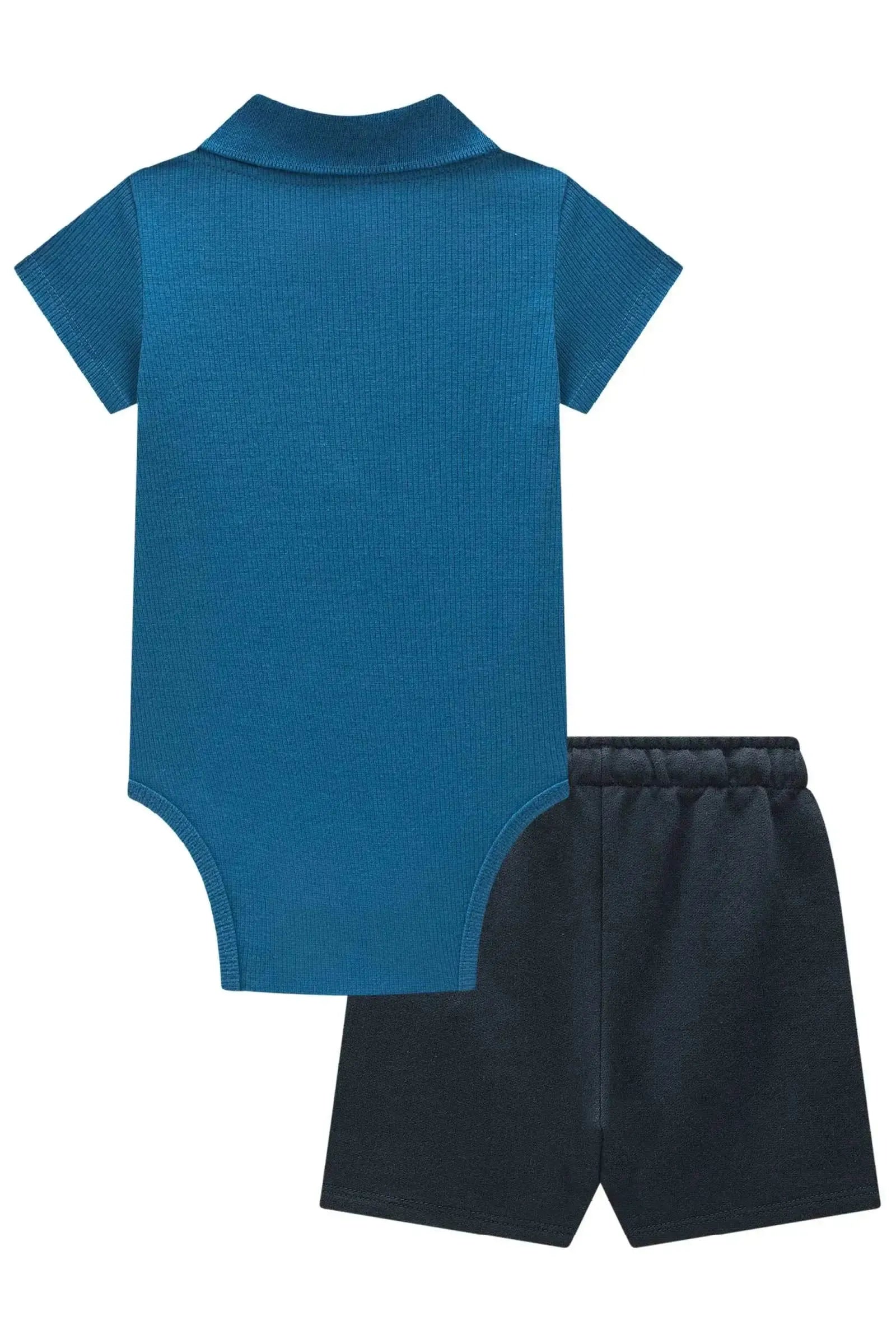 Conjunto de Body Polo em Canelado e Bermuda em Moletom sem Pelúcia 99254 Johnny Fox Bebê Menino