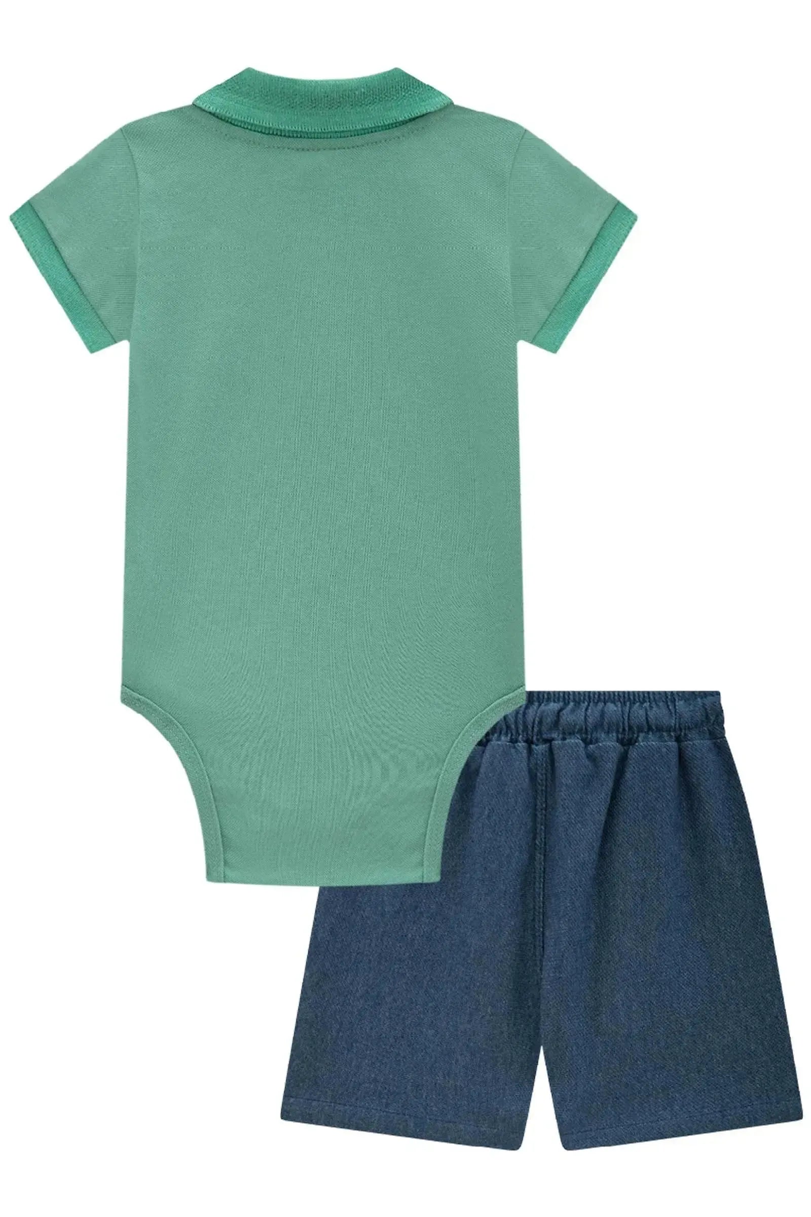 Conjunto de Body Polo em Piquet com Elastano e Bermuda em Cotton Jeans com Elastano 84690 Johnny Fox Bebê Menino