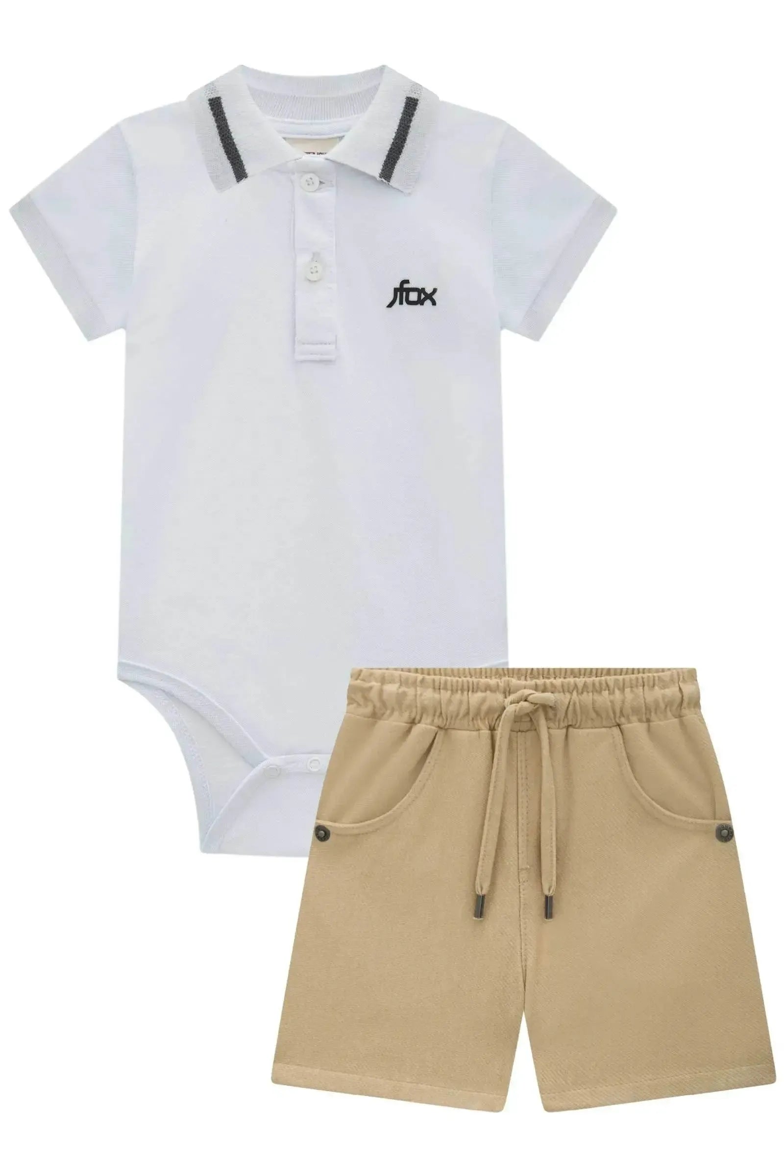 Conjunto de Body Polo em Piquet com Elastano e Bermuda em Cotton Jeans com Elastano 84690 Johnny Fox Bebê Menino