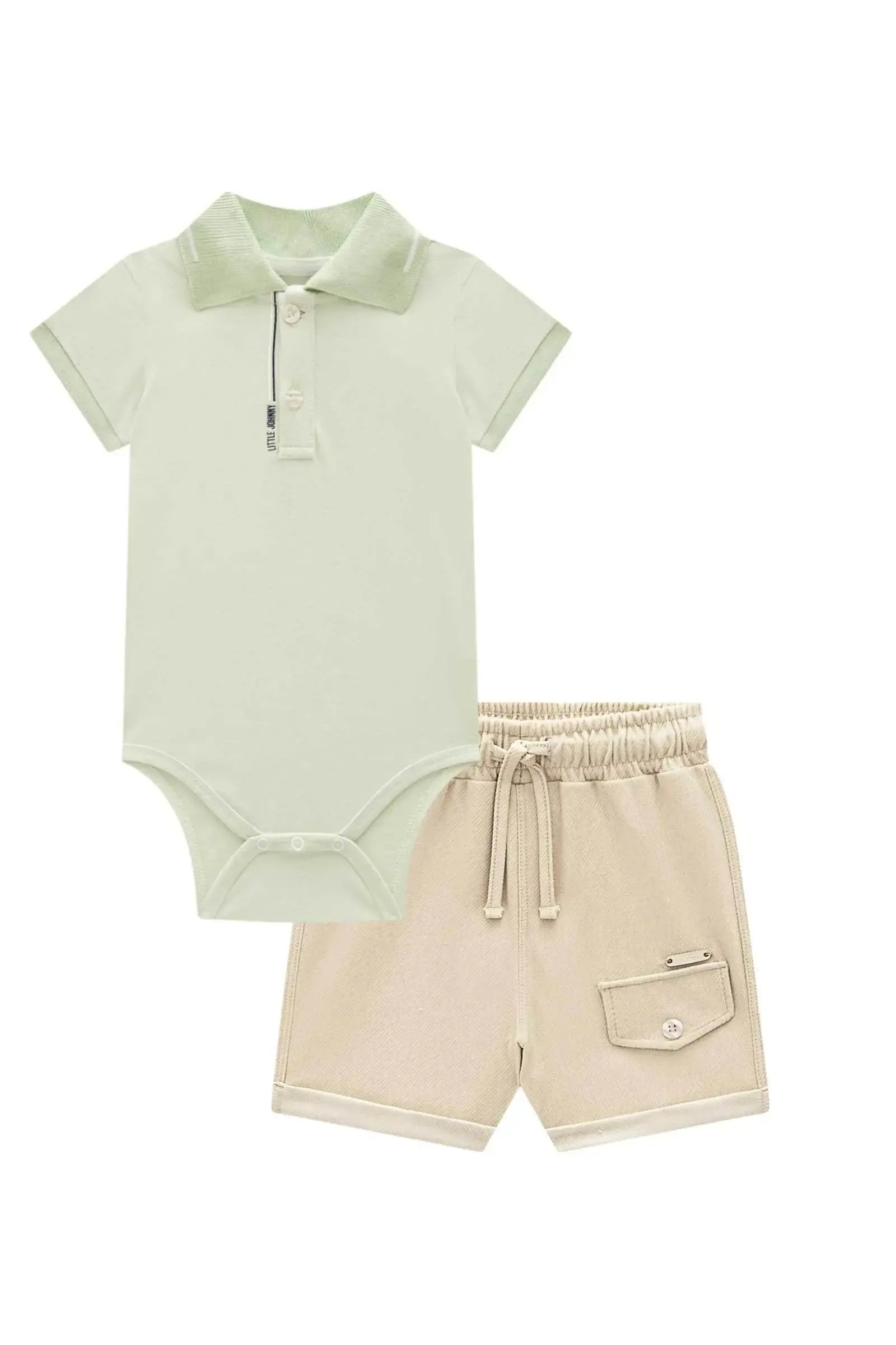 Conjunto de Body Polo em Piquet com Elastano e Bermuda em Cotton Jeans com Elastano 94884 Johnny Fox Bebê Menino