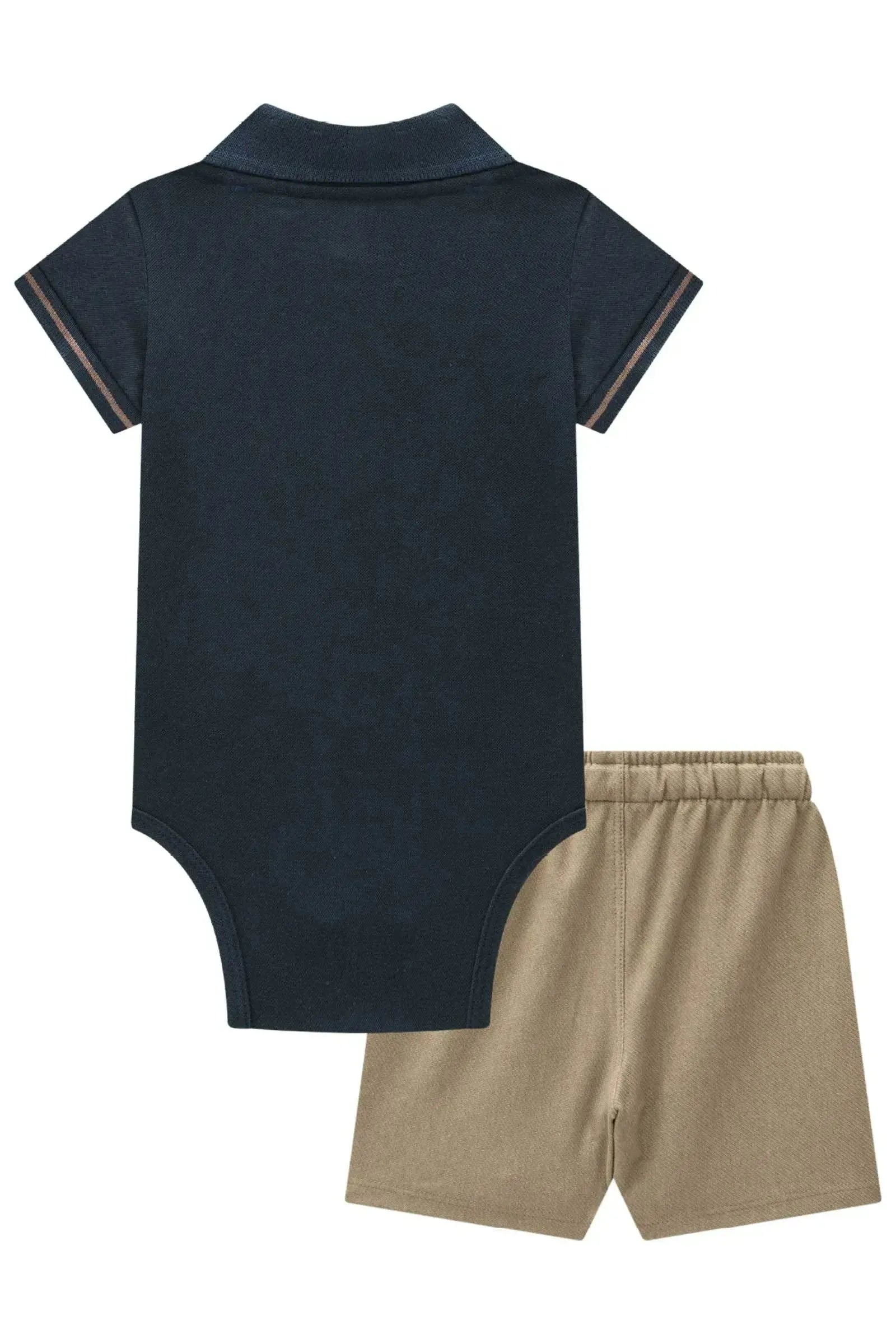 Conjunto de Body Polo em Piquet com Elastano e Bermuda em Cotton Jeans com Elastano 99412 Johnny Fox Bebê Menino