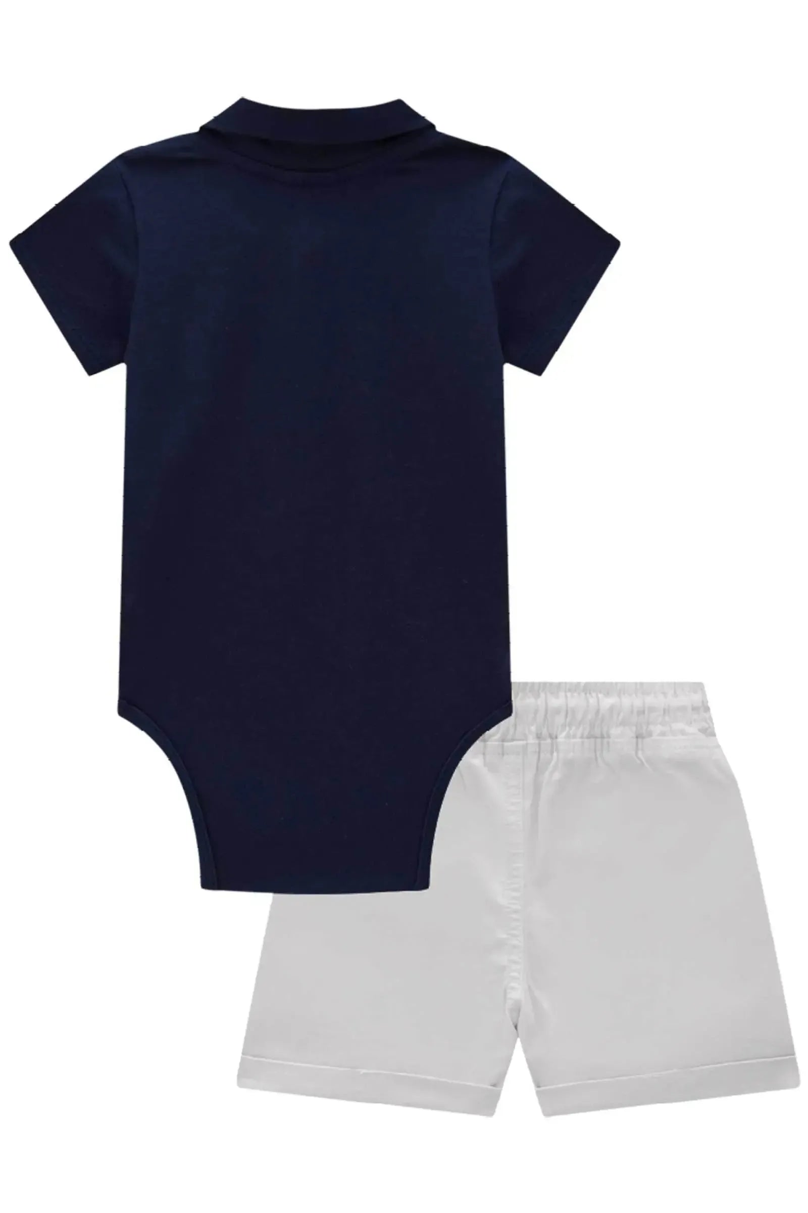 Conjunto de Body Polo em Piquet com Elastano e Bermuda em Sarja Caribe com Elastano 83170 LucBoo Bebê Menino