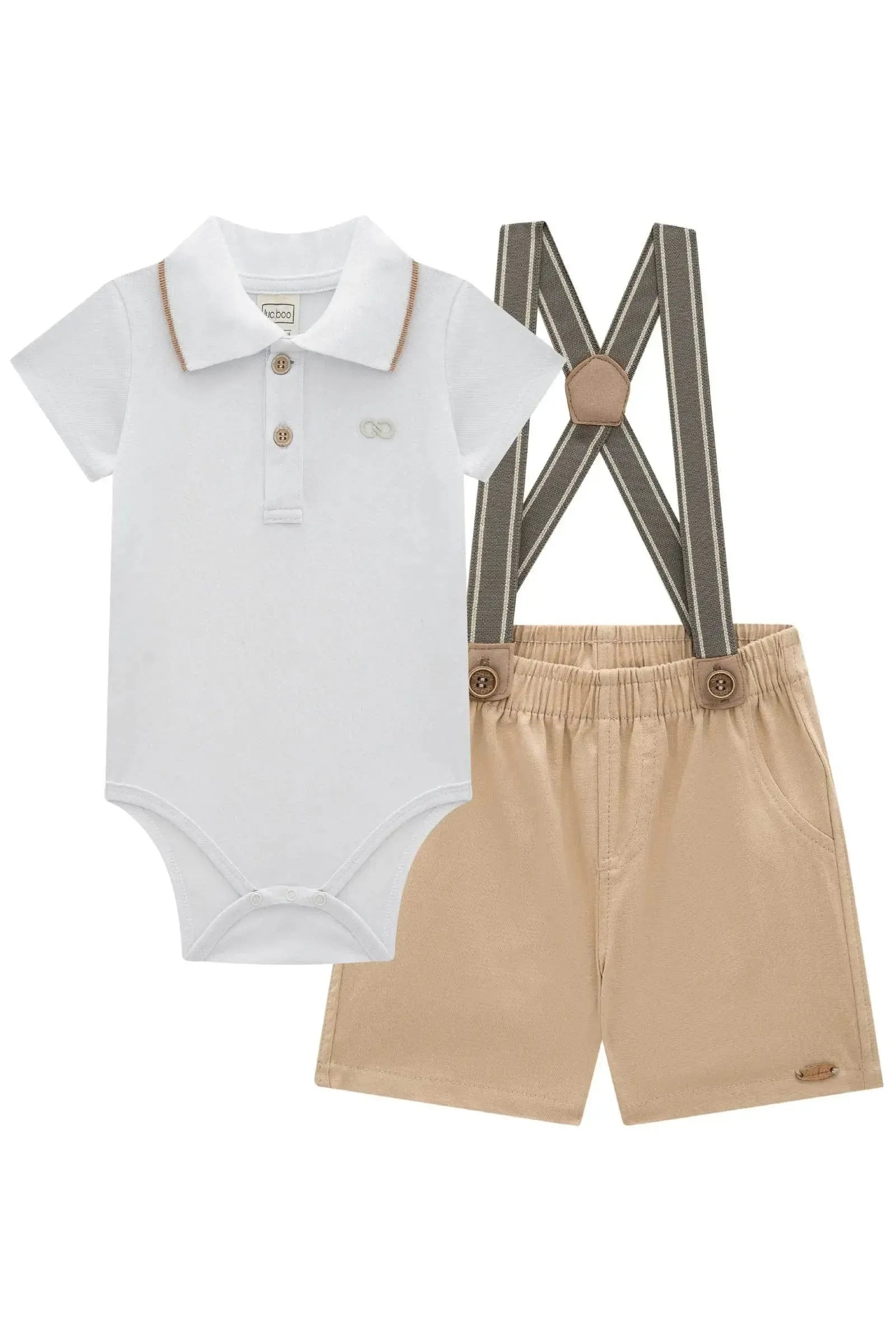Conjunto de Body Polo em Piquet com Elastano e Bermuda em Sarja Girassol com Elastano 97342 LucBoo Bebê Menino