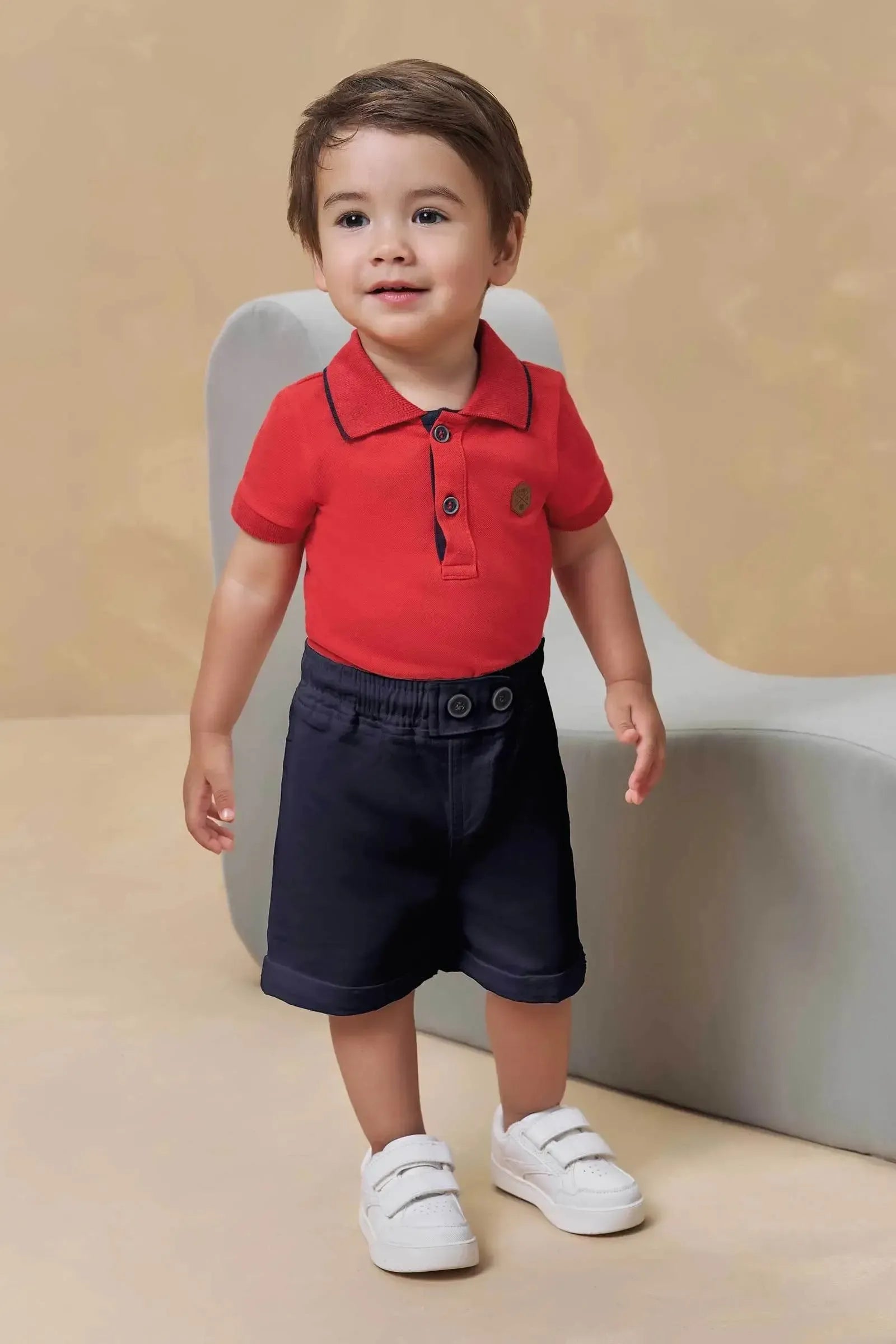 Conjunto de Body Polo em Piquet com Elastano e Bermuda em Sarja Girassol com Elastano 94883 Johnny Fox Bebê Menino