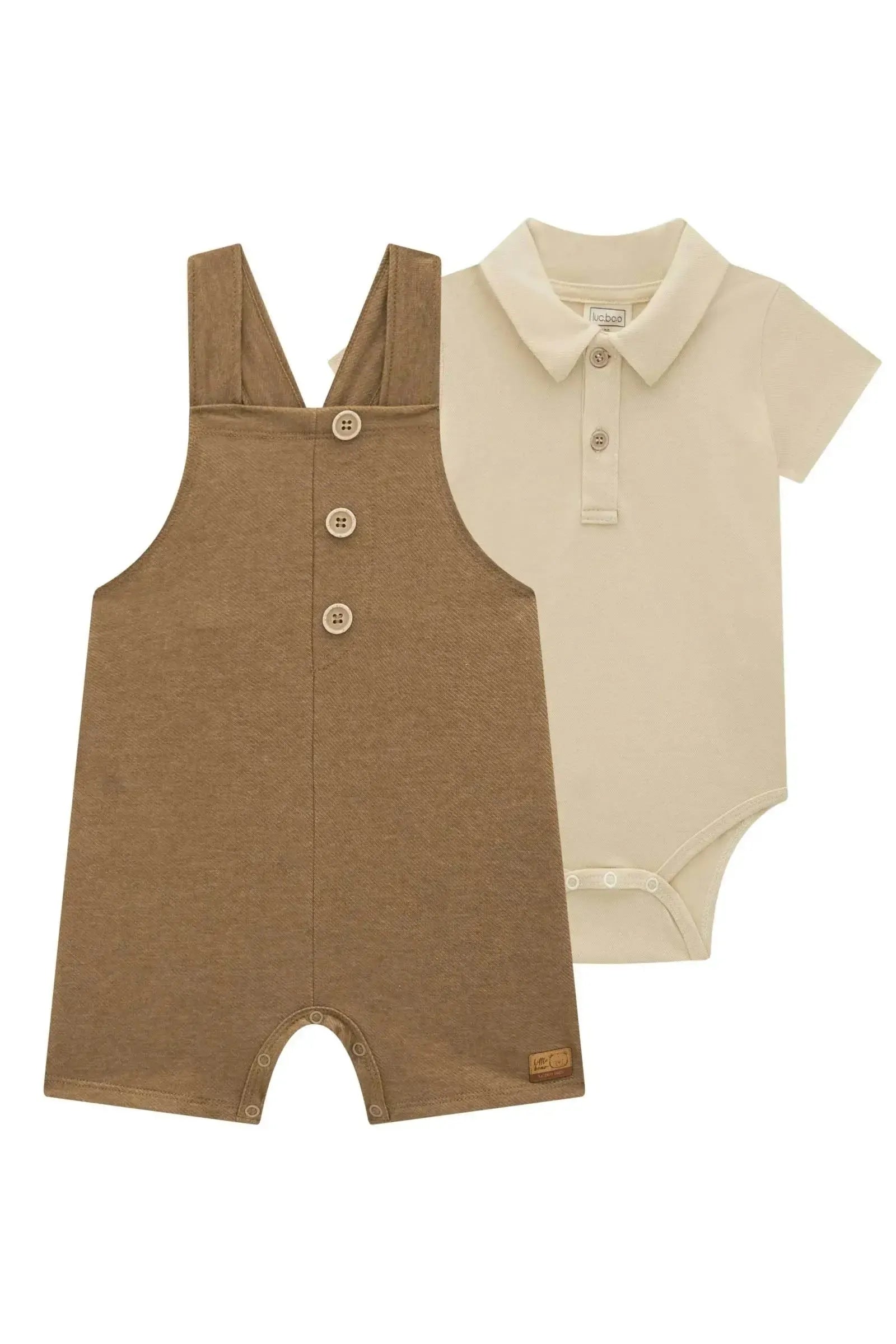 Conjunto de Body Polo em Piquet com Elastano e Jardineira em Cotton Jeans com Elastano 96232 LucBoo Bebê Menino