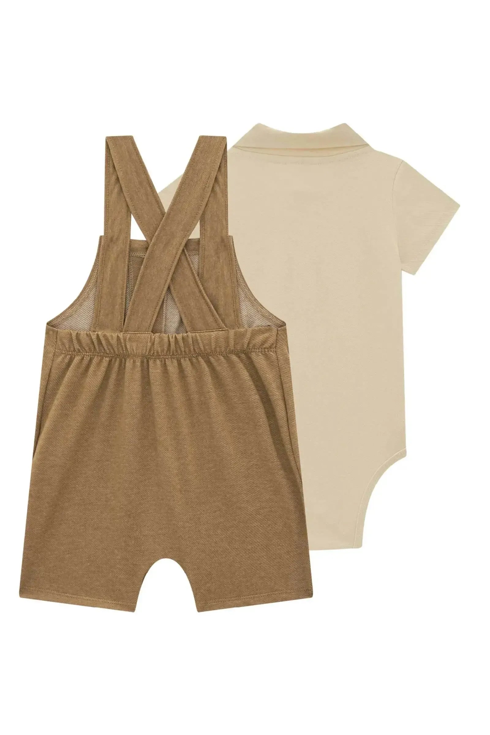 Conjunto de Body Polo em Piquet com Elastano e Jardineira em Cotton Jeans com Elastano 96232 LucBoo Bebê Menino