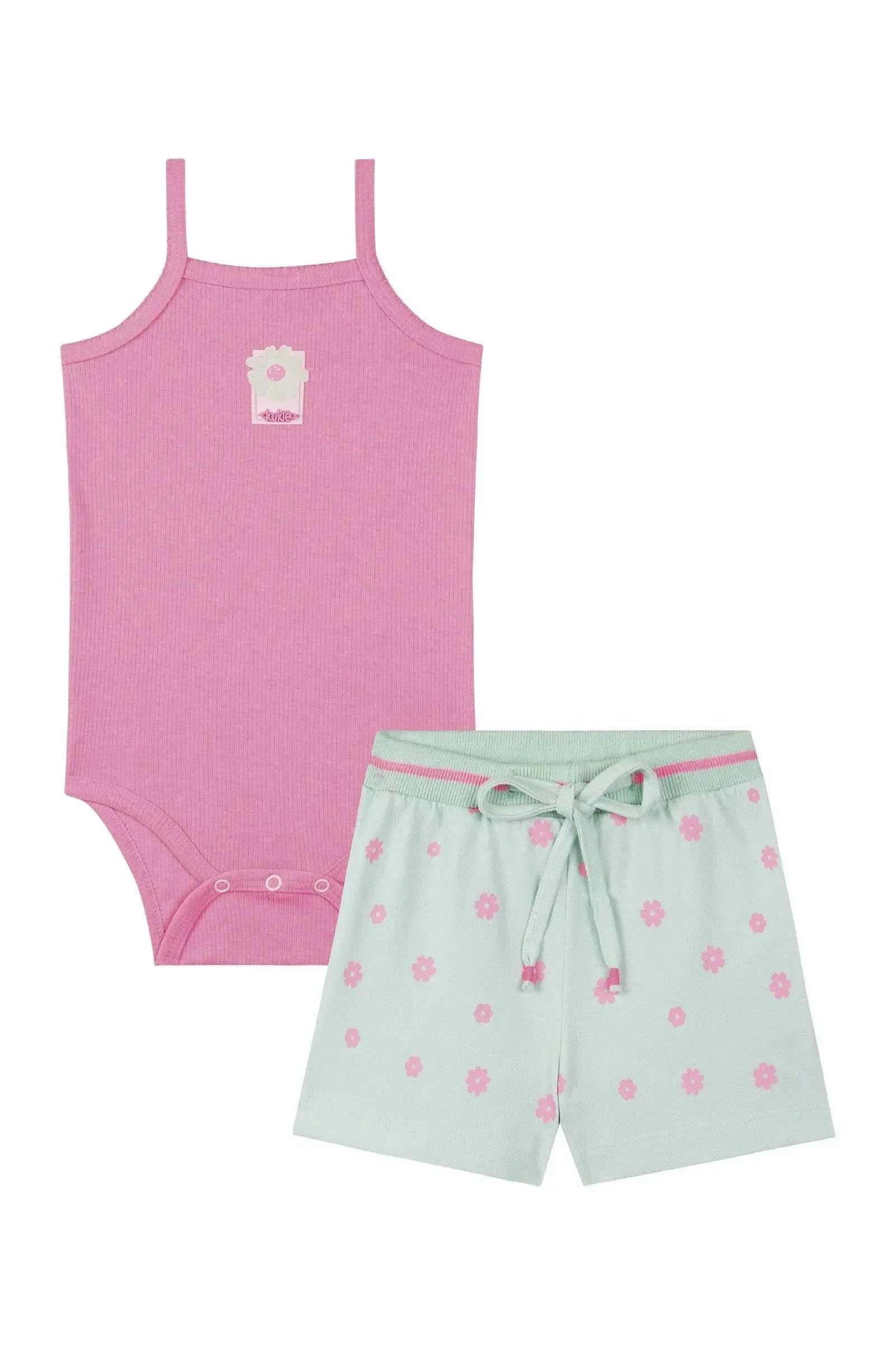 Conjunto de Body Regata em Canelado e Shorts em Piquet 86821 Kukiê Bebê Menina