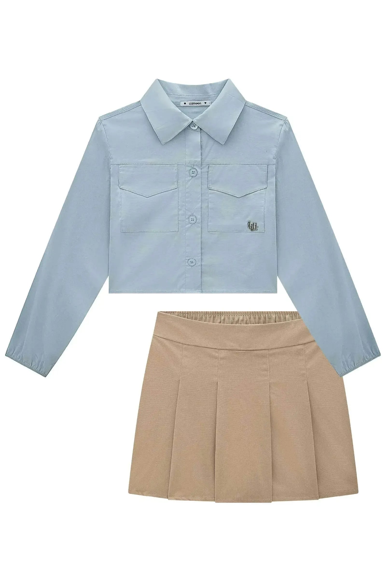 Conjunto de Camisa Boxy em Tricoline com Elastano e Short Saia em Sarja com Elastano 90736 Lilimoon Teen Menina