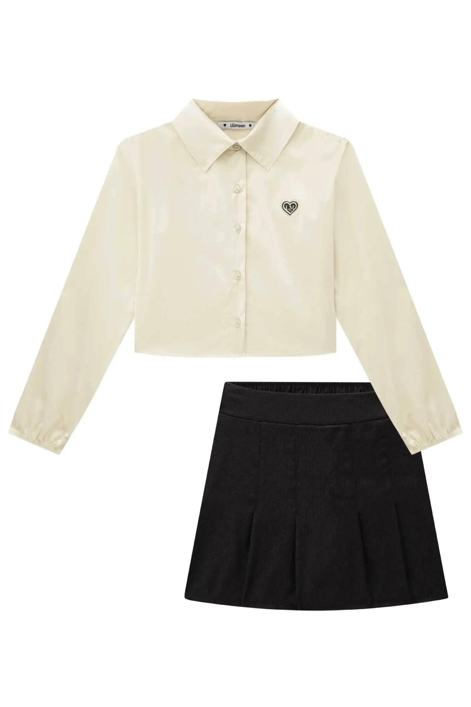 Conjunto de Camisa Boxy em Tricoline Mônaco com Elastano e Short Saia em Cotelê Oslo 90740 Lilimoon Teen Menina