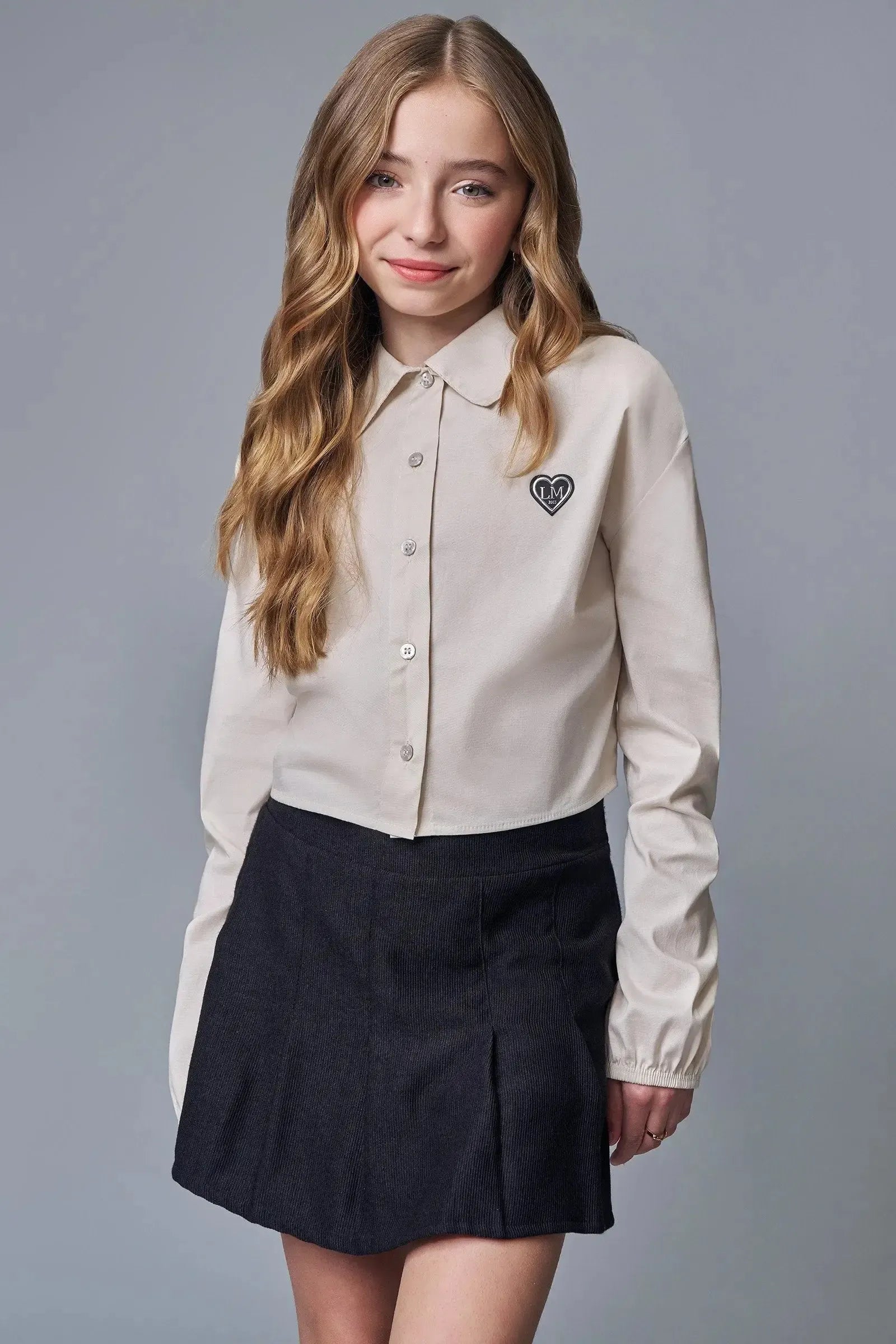 Conjunto de Camisa Boxy em Tricoline Mônaco com Elastano e Short Saia em Cotelê Oslo 90740 Lilimoon Teen Menina