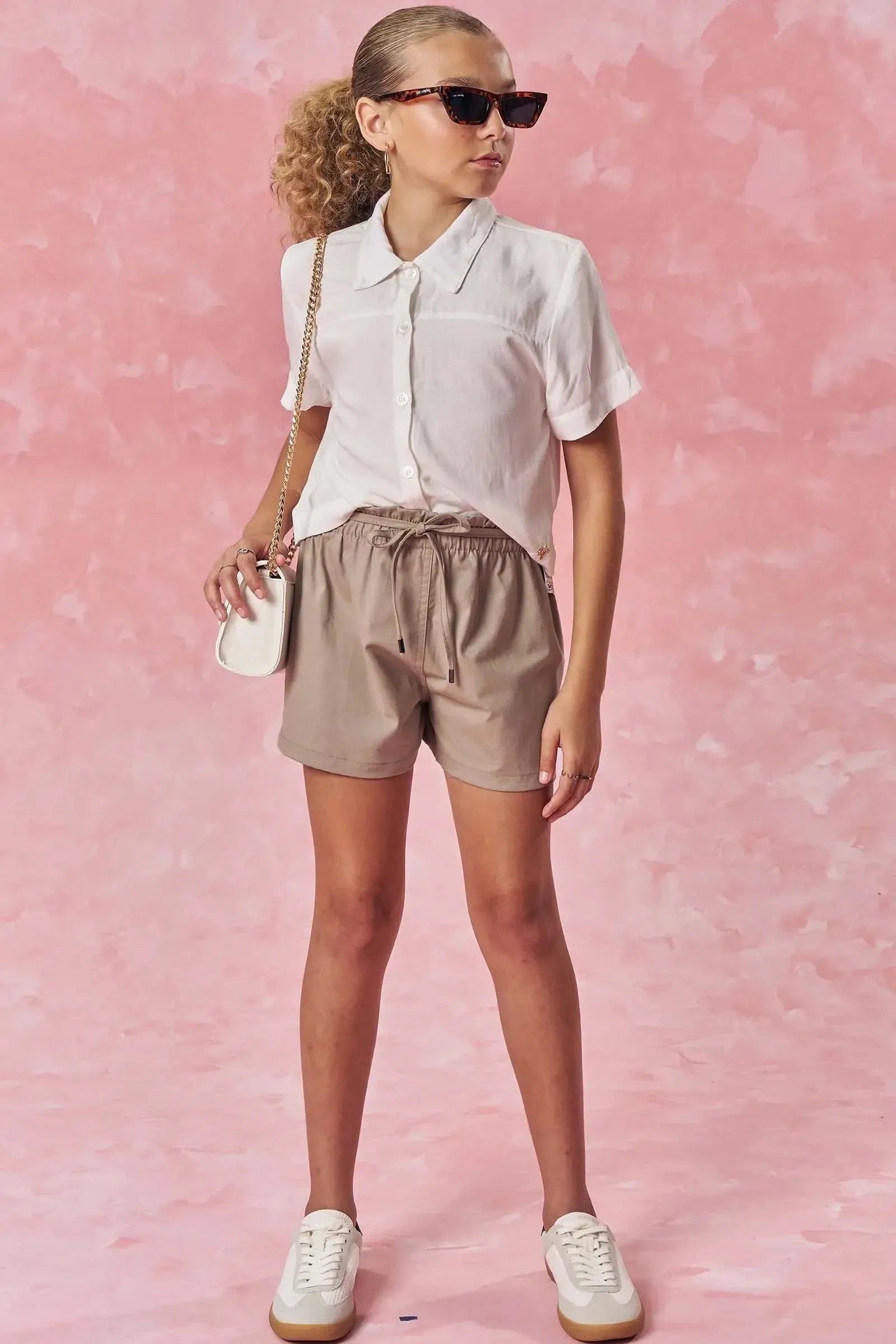 Conjunto de Camisa Boxy em Viscose Nice e Shorts em Sarja com Elastano 85183 Vic&Vicky Teen Menina