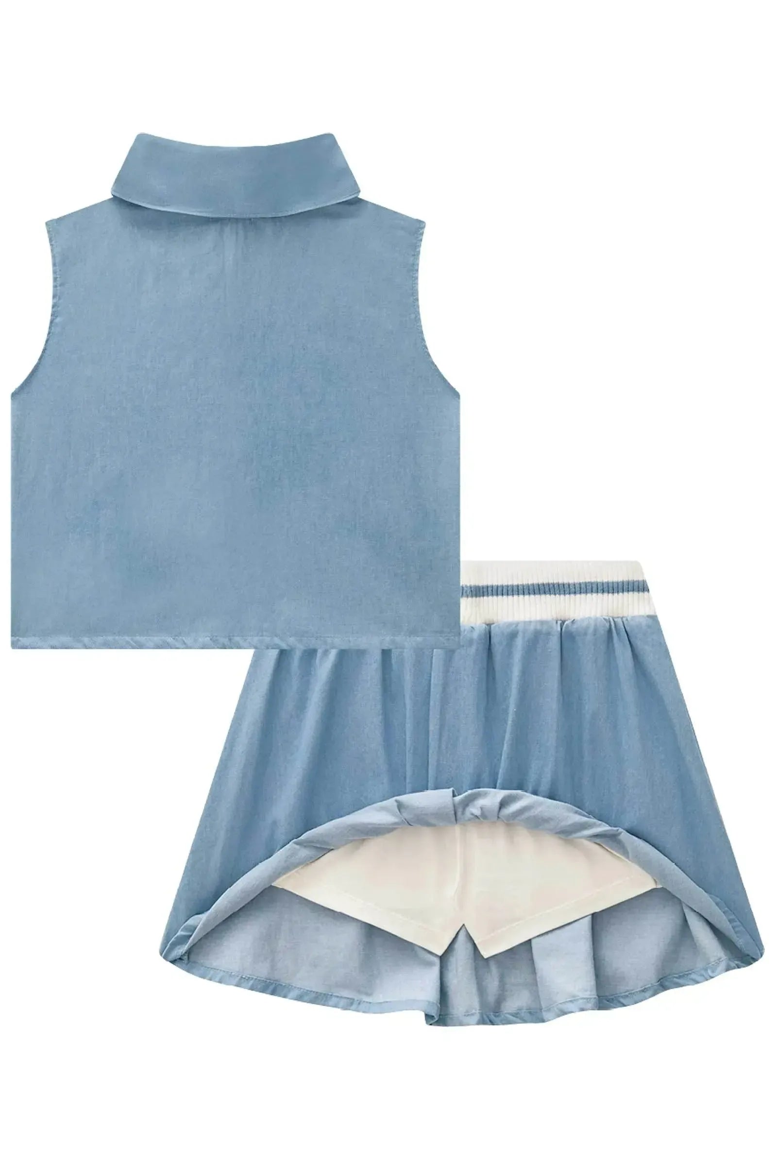 Conjunto de Camisa Cropped e Saia em Tecido Chambray 83905 Vic&Vicky Teen Menina