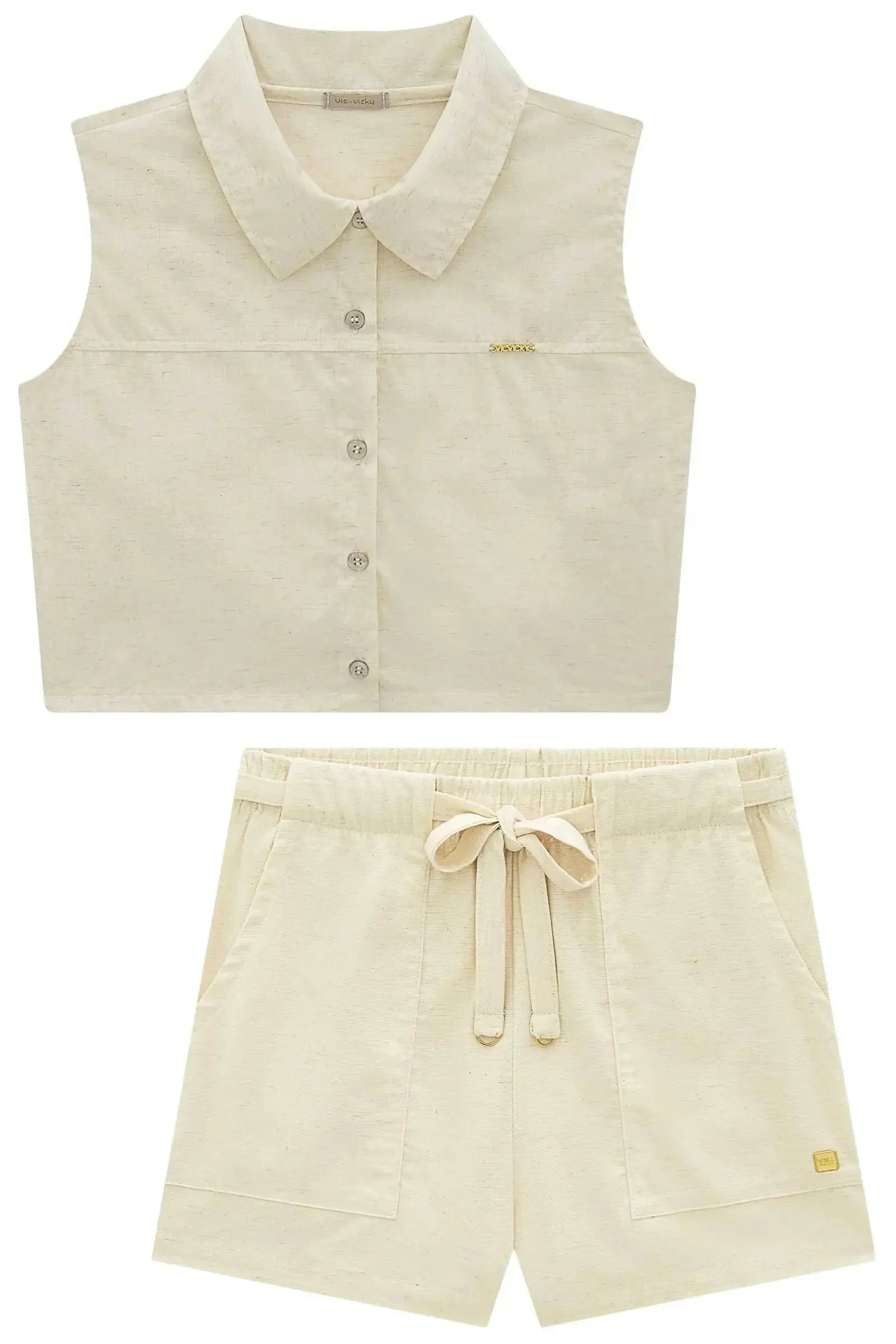Conjunto de Camisa e Shorts em Linho com Elastano 92717 Vic&Vicky Teen Menina