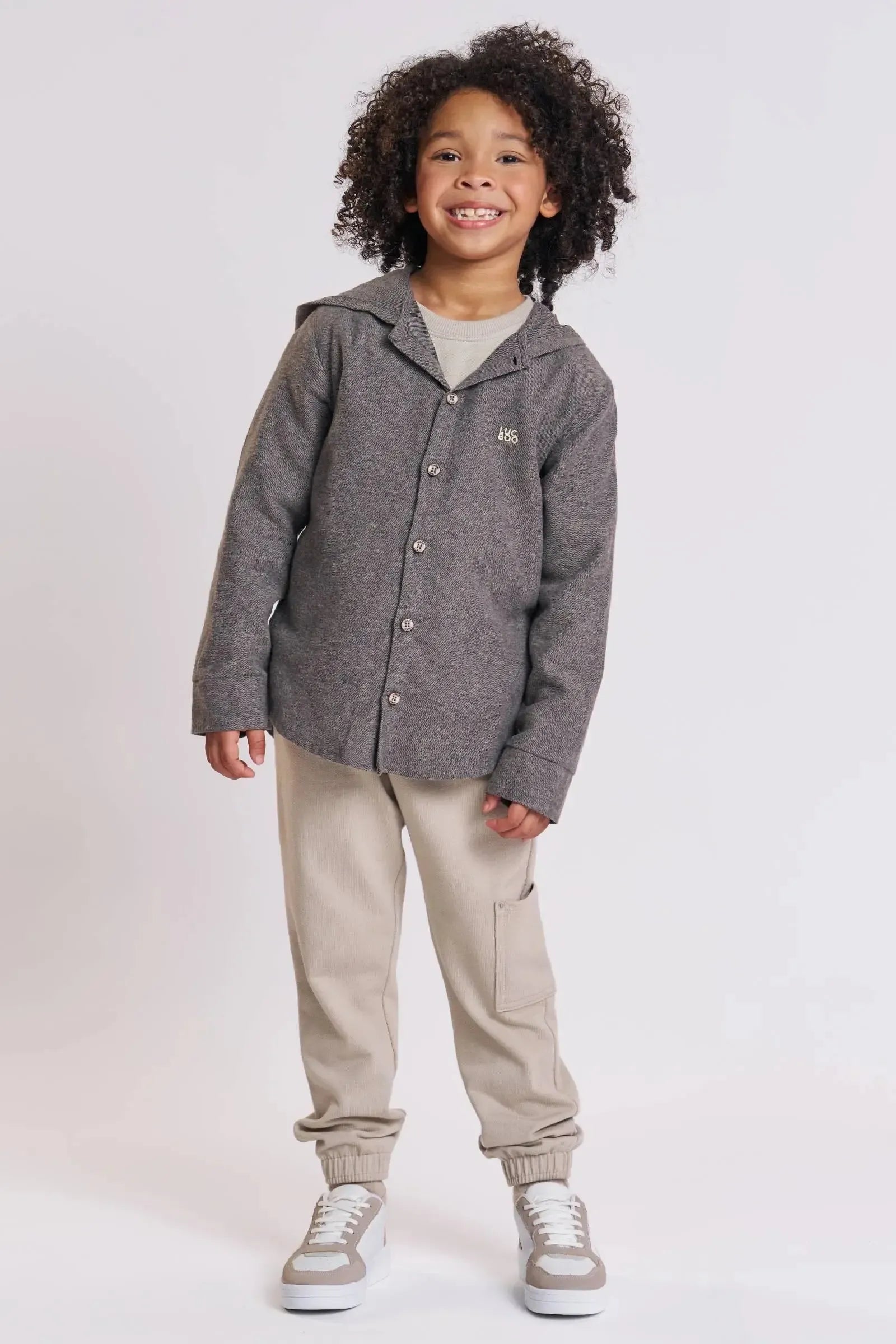 Conjunto de Camisa em Flanela Melange e Calça Jogger em Moletwill com Elastano 92047 LucBoo Infantil Menino